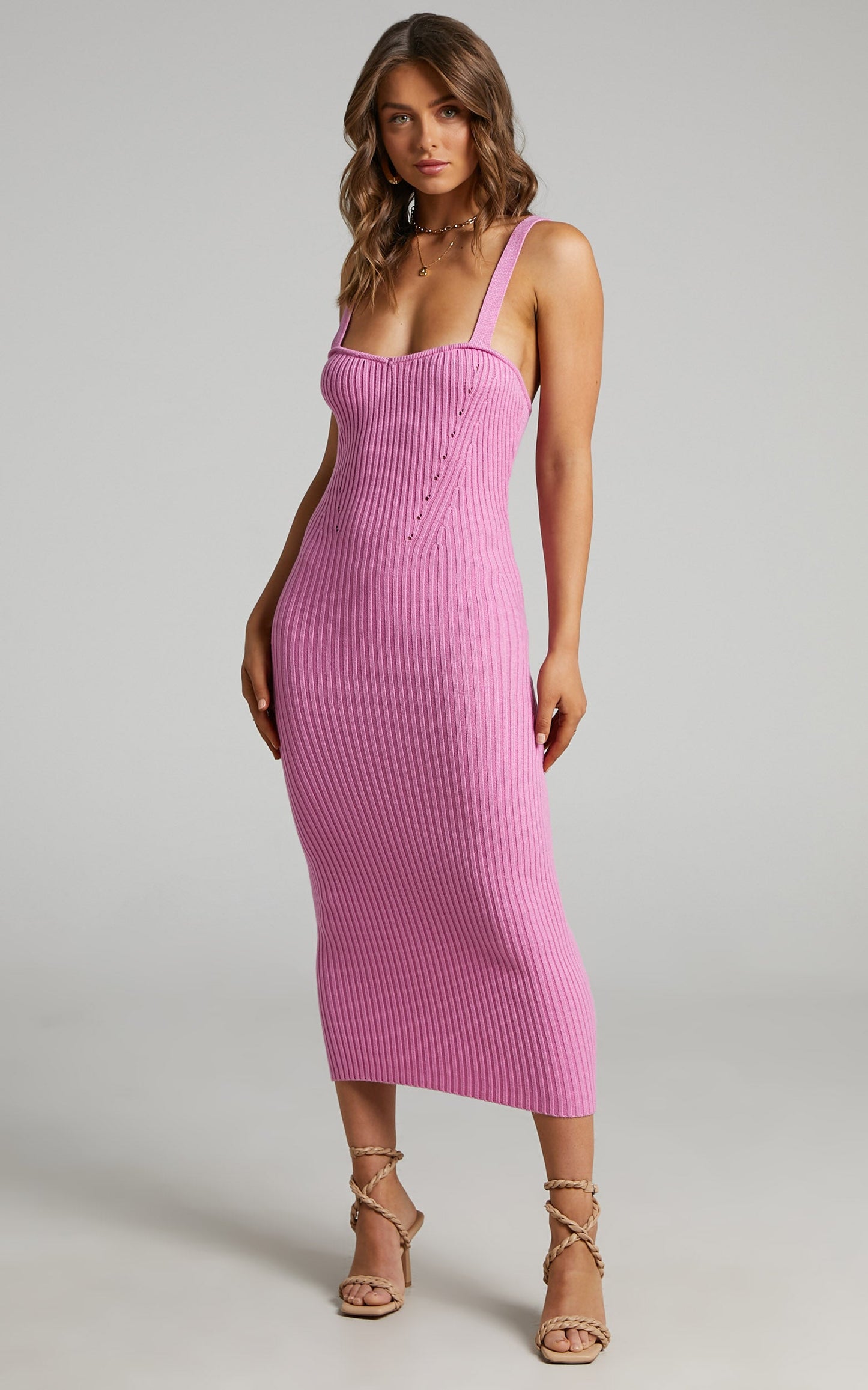 Andera Knit Midi Day Dress in Pink