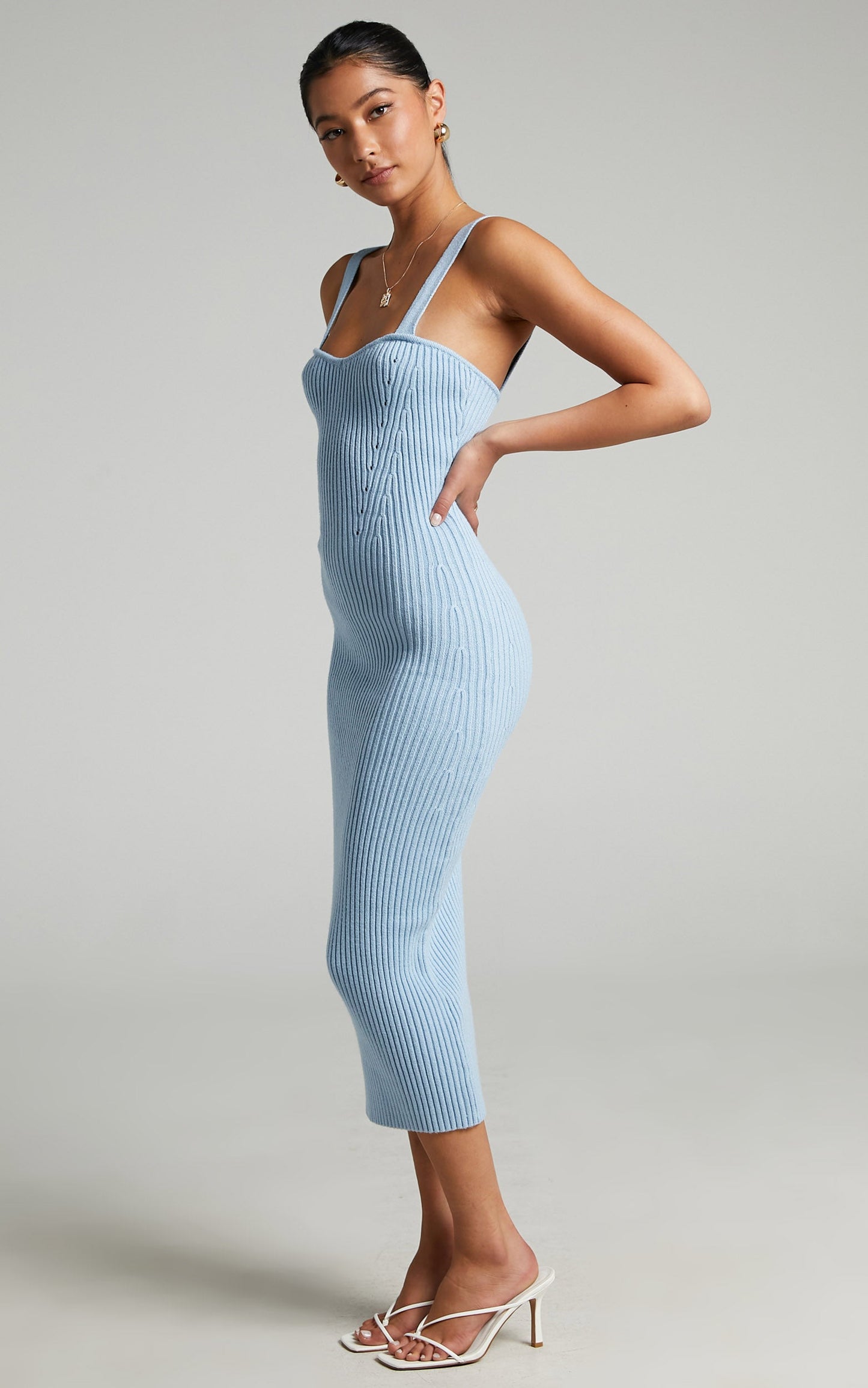 Andera Knit Midi Day Dress in Cornflower Blue