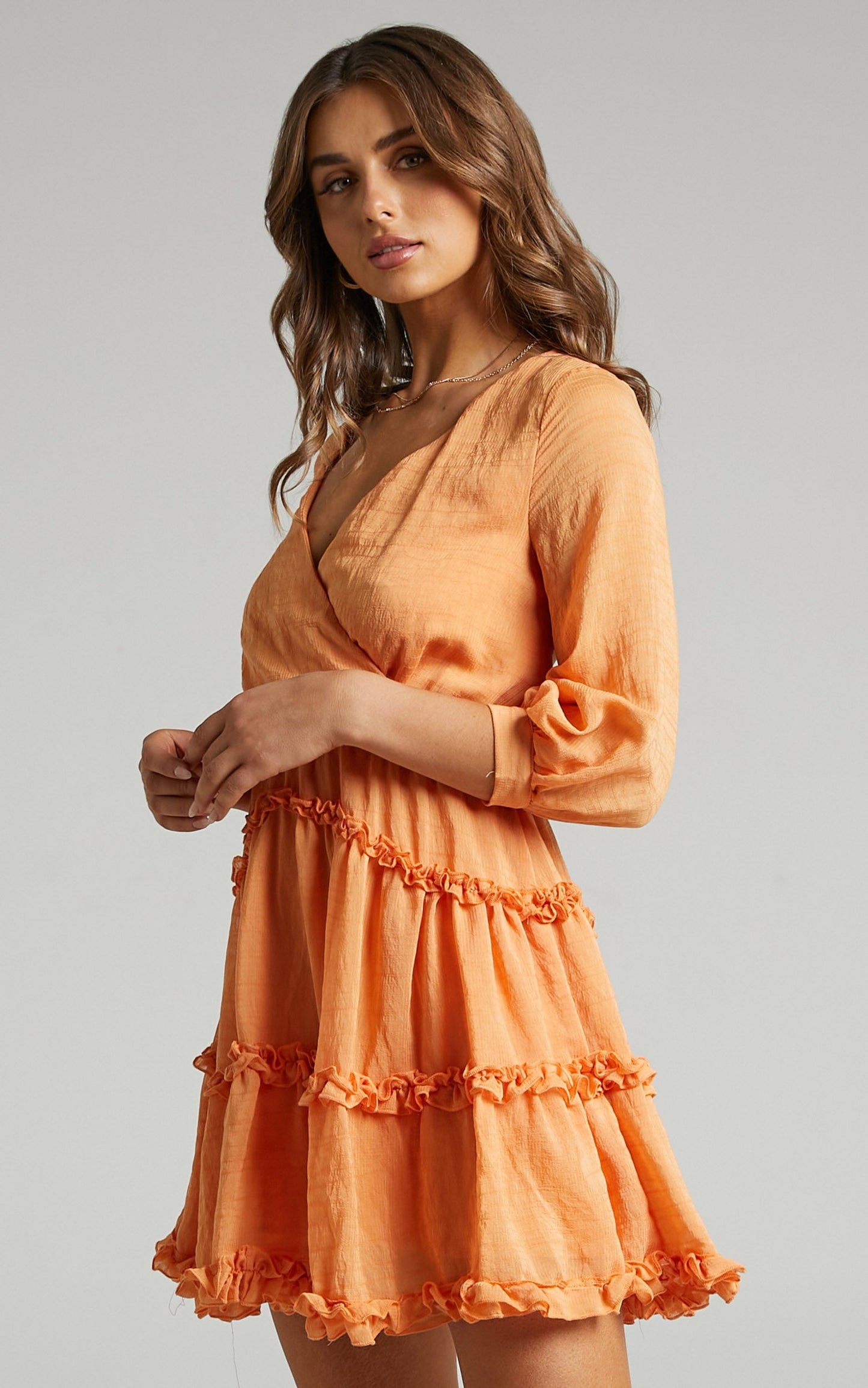 Antigone Frill Detail Open back mini dress in Orange