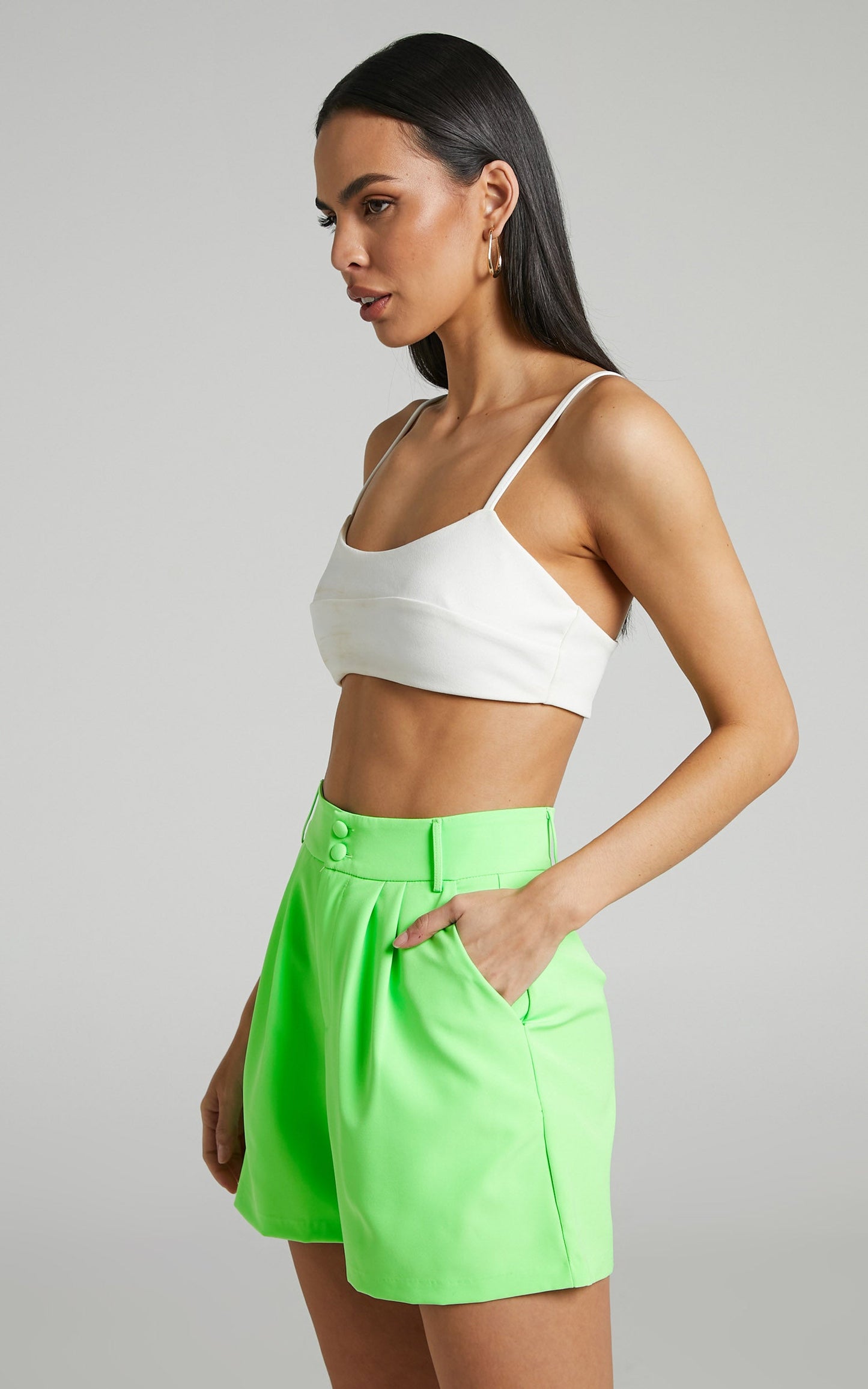 Ashesha High Waisted Tailored Suiting Shorts in Green