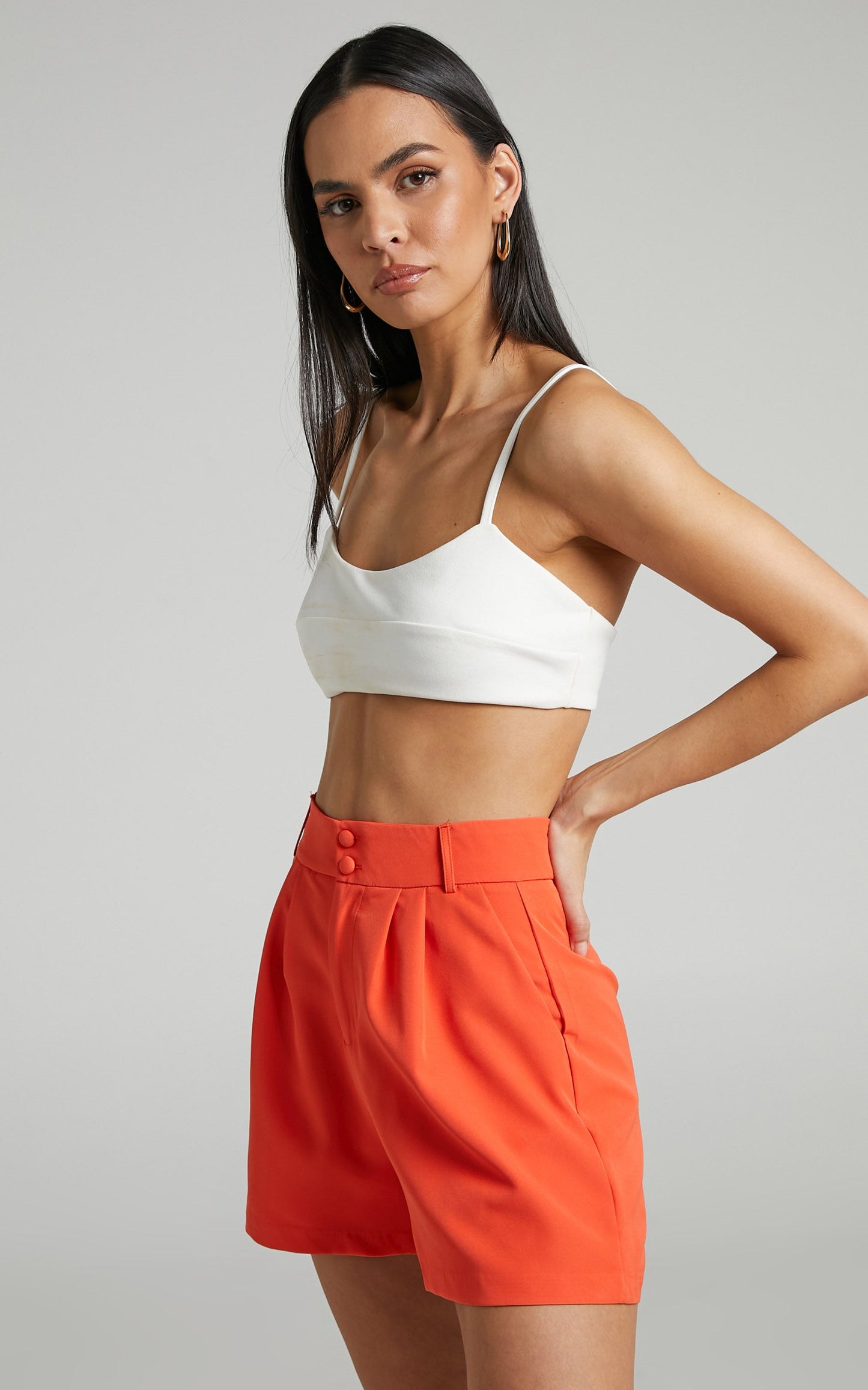 Ashesha High Waisted Tailored Suiting Shorts in Oxy Fire