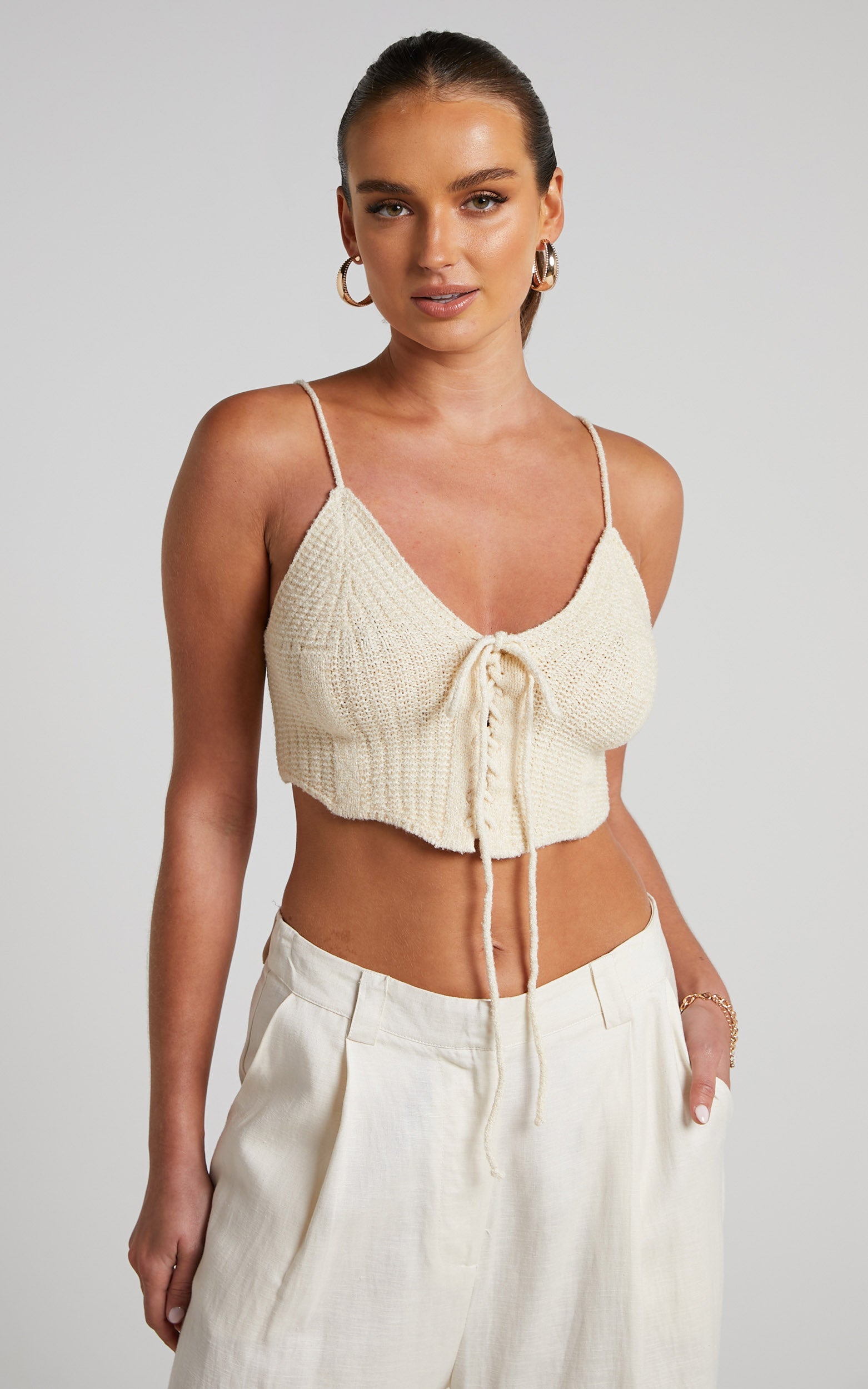 Ashtyn Top - Knit Lace Up Corset Top in Natural