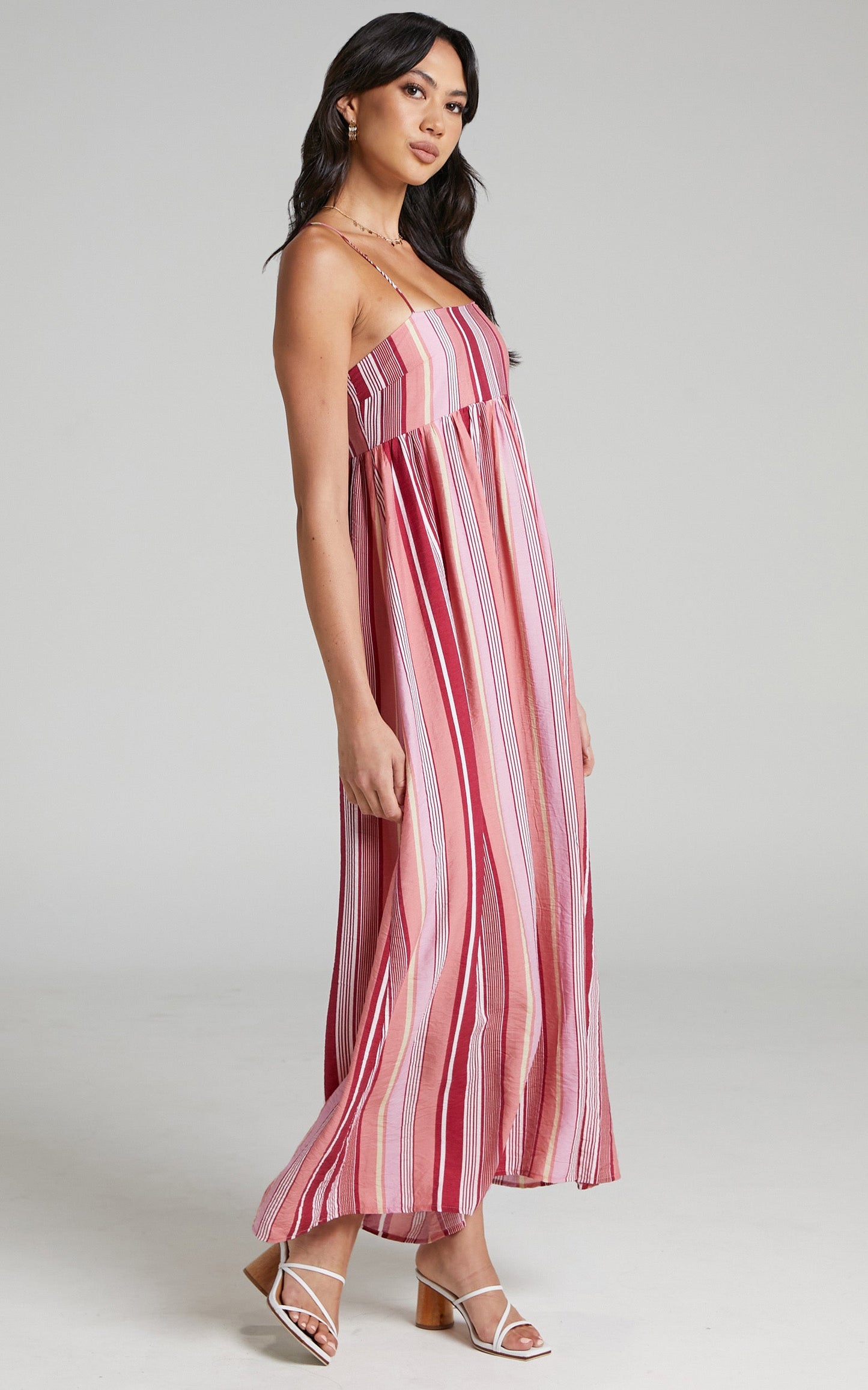 Chelcy Striped Open Back Maxi Dress in Pink