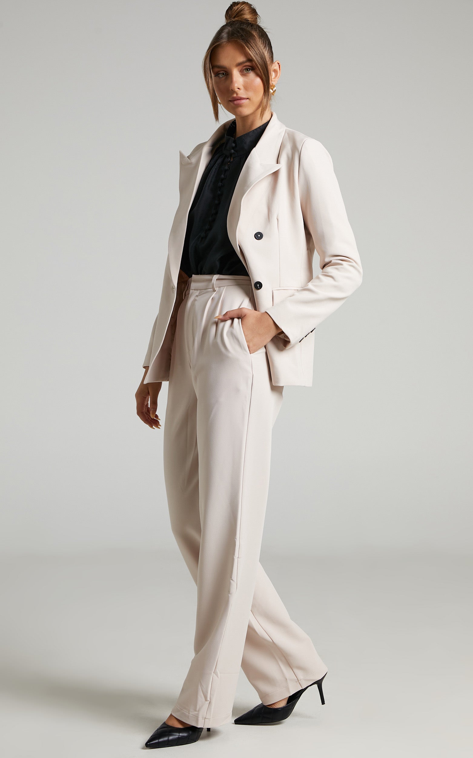Davena Double Breasted Blazer in Sand