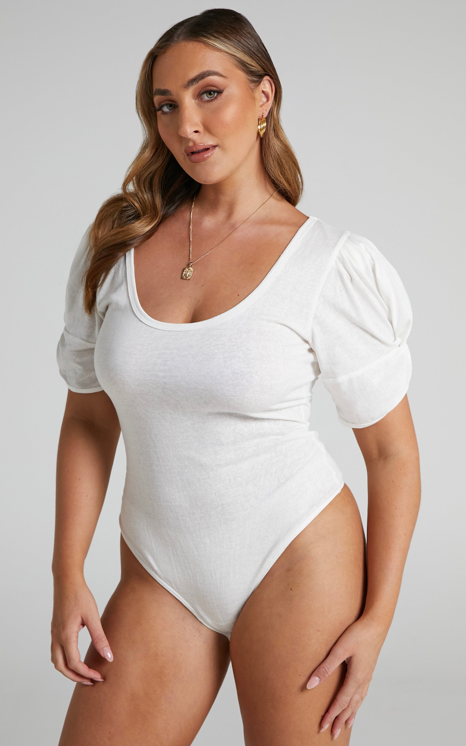 Franky Bodysuit - Short Twist Sleeve Bodysuit in White