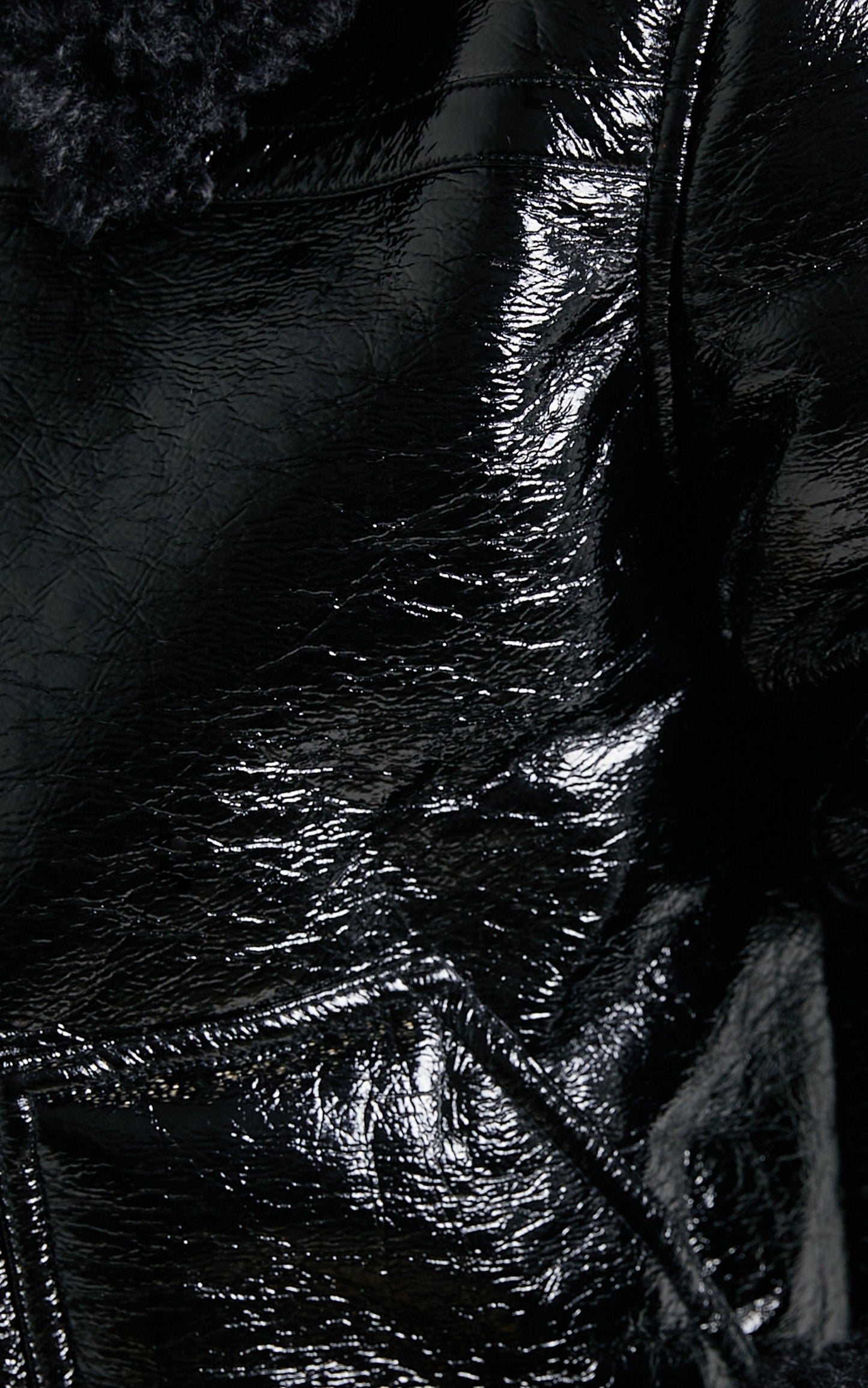 Kobe Jacket - Patent Faux Fur Leather Shearling Jacket in Black