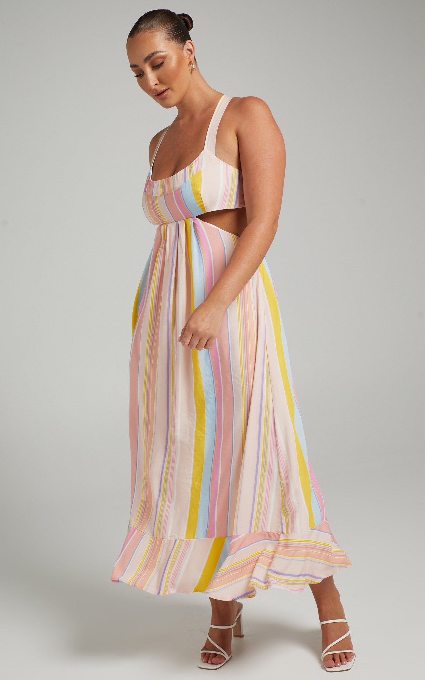 Vanny Cross Back Tie Up Maxi Dress in Summer Multi Stripe