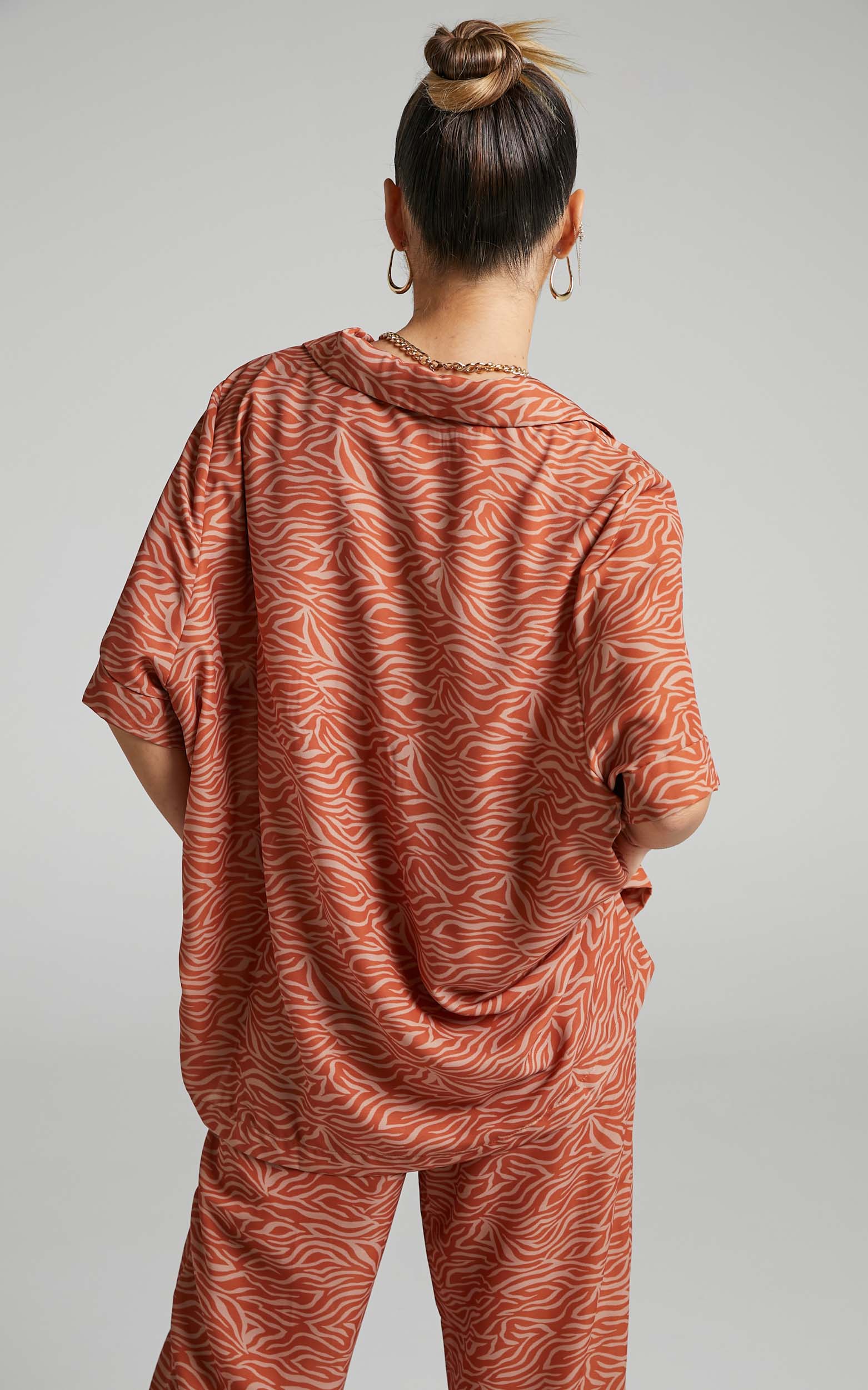 Malaika Shirt - Relaxed Short Sleeve Button Down Shirt in Sahara Zebra