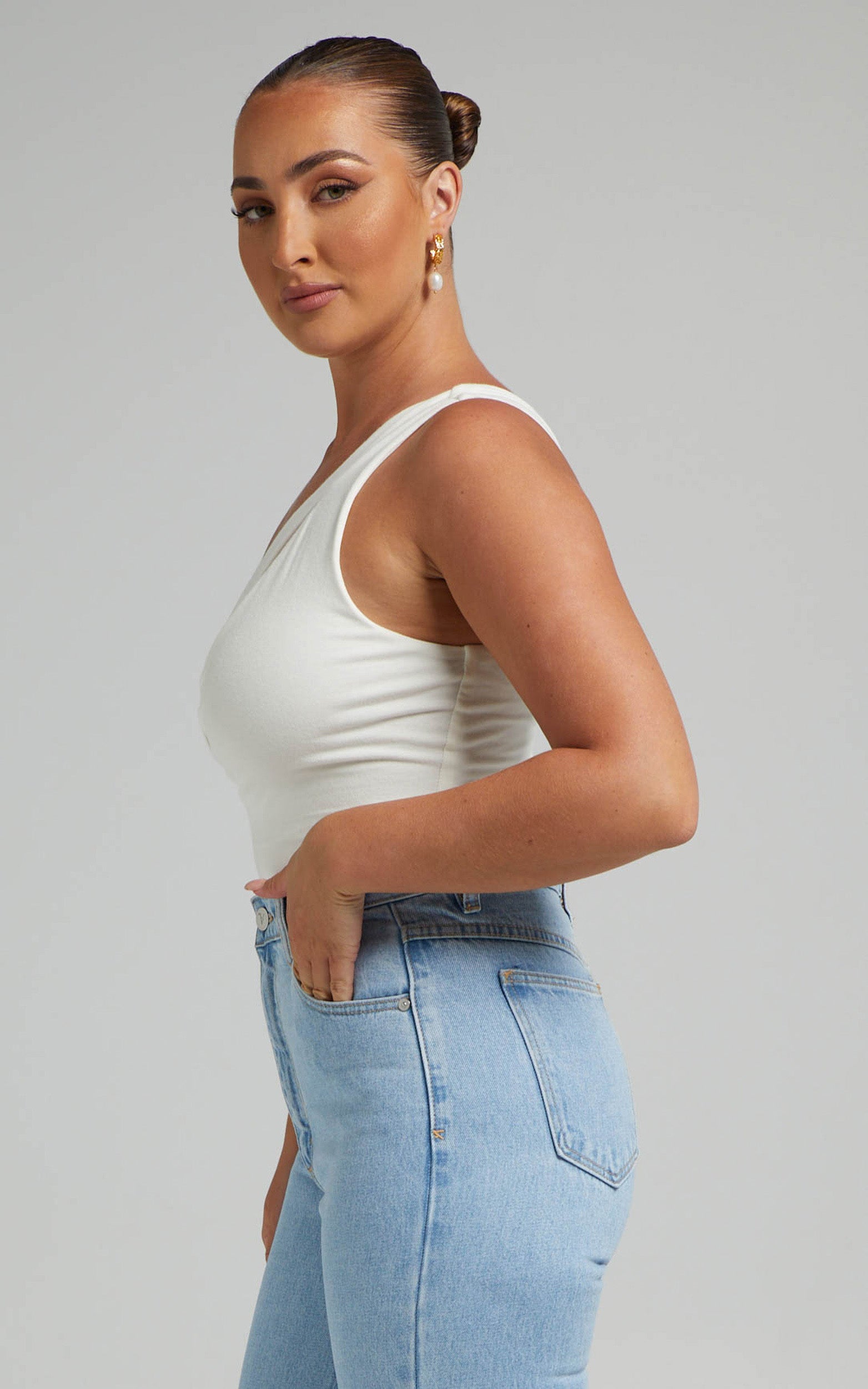 Shivya One Shoulder Cut Out Body Suit in White