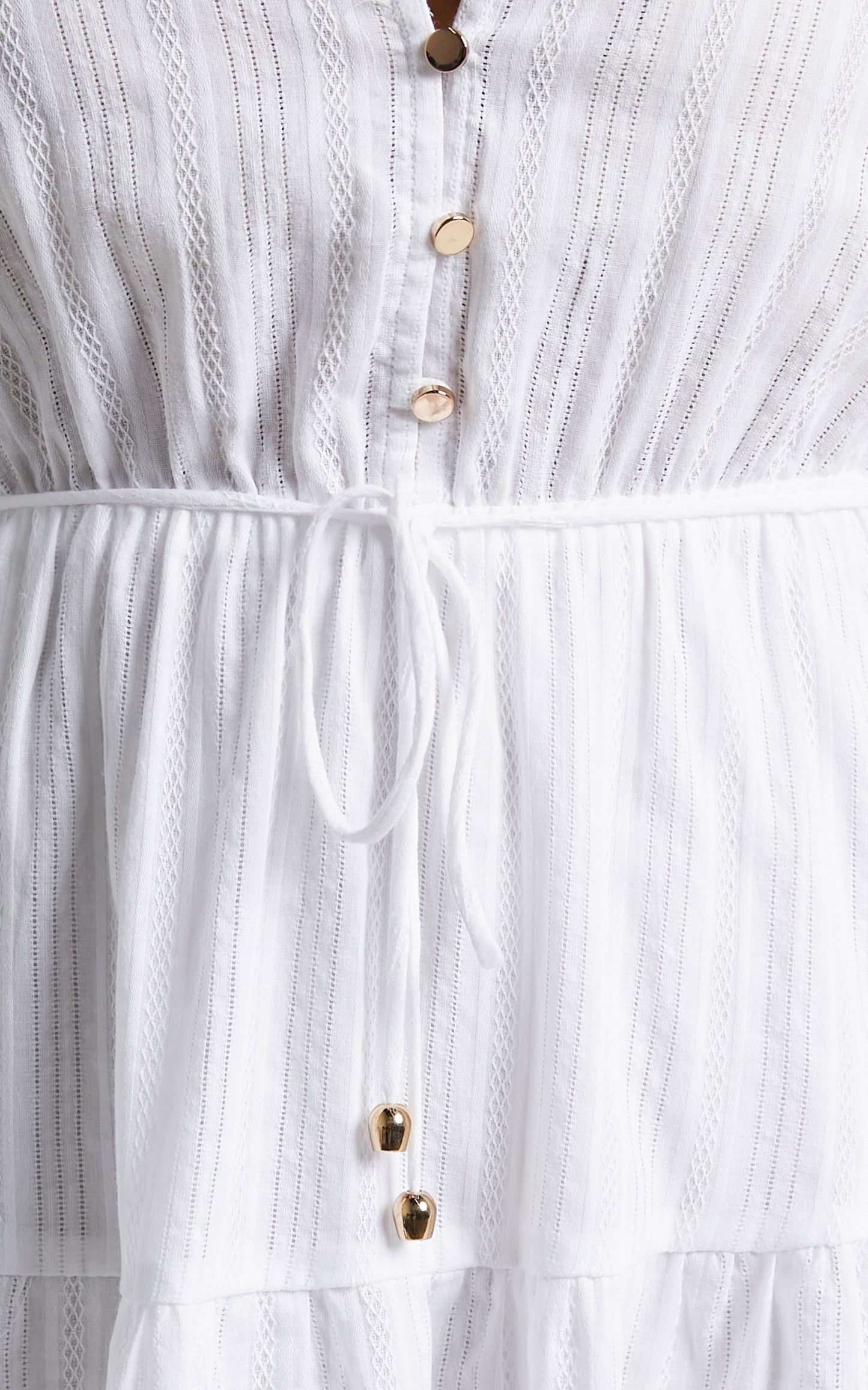 Mindii Cotton Button Front Balloon Sleeve Tiered Mini Dress in White