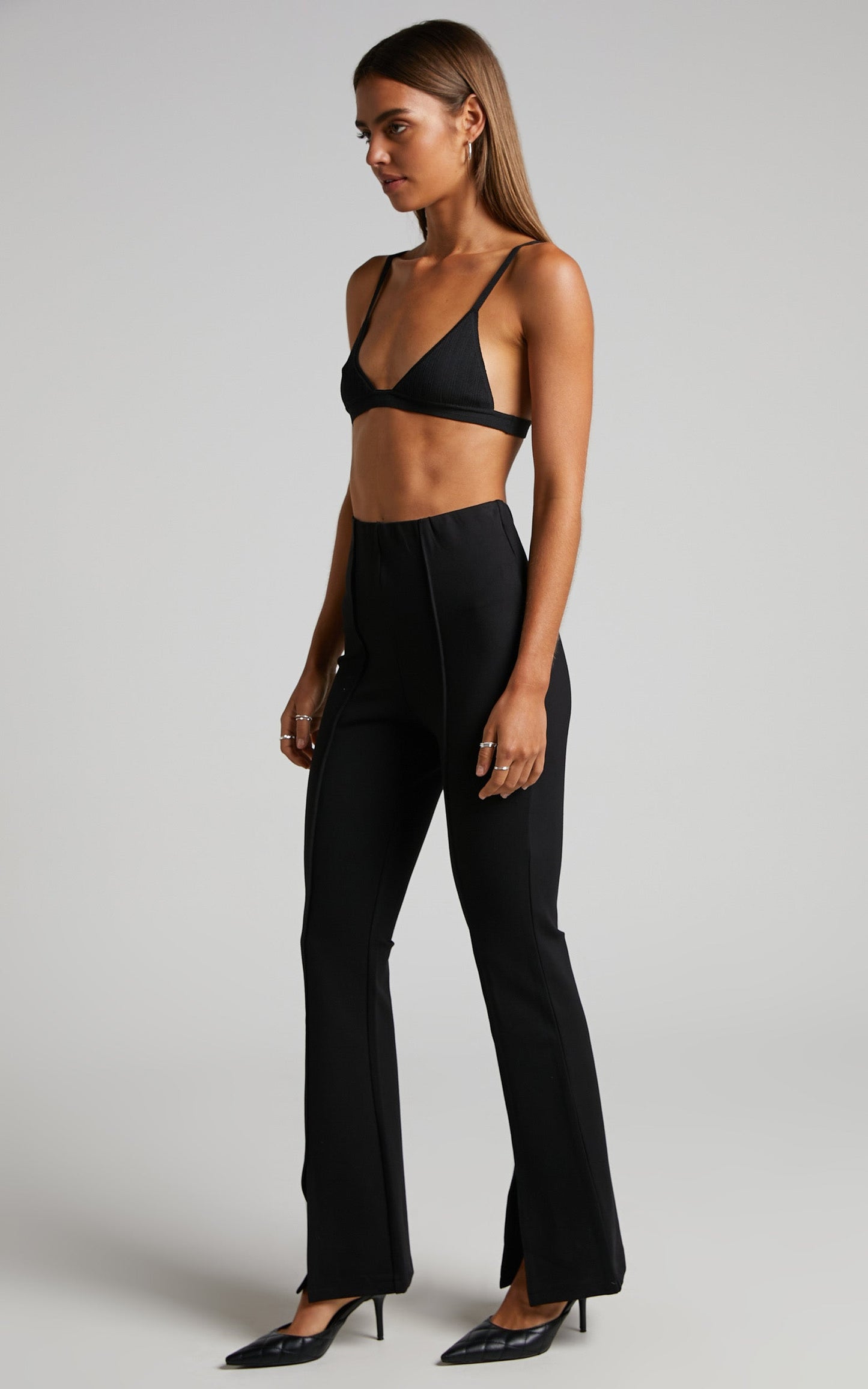 Mitzie Pants - Split Hem High Waist Flared Pants in Black
