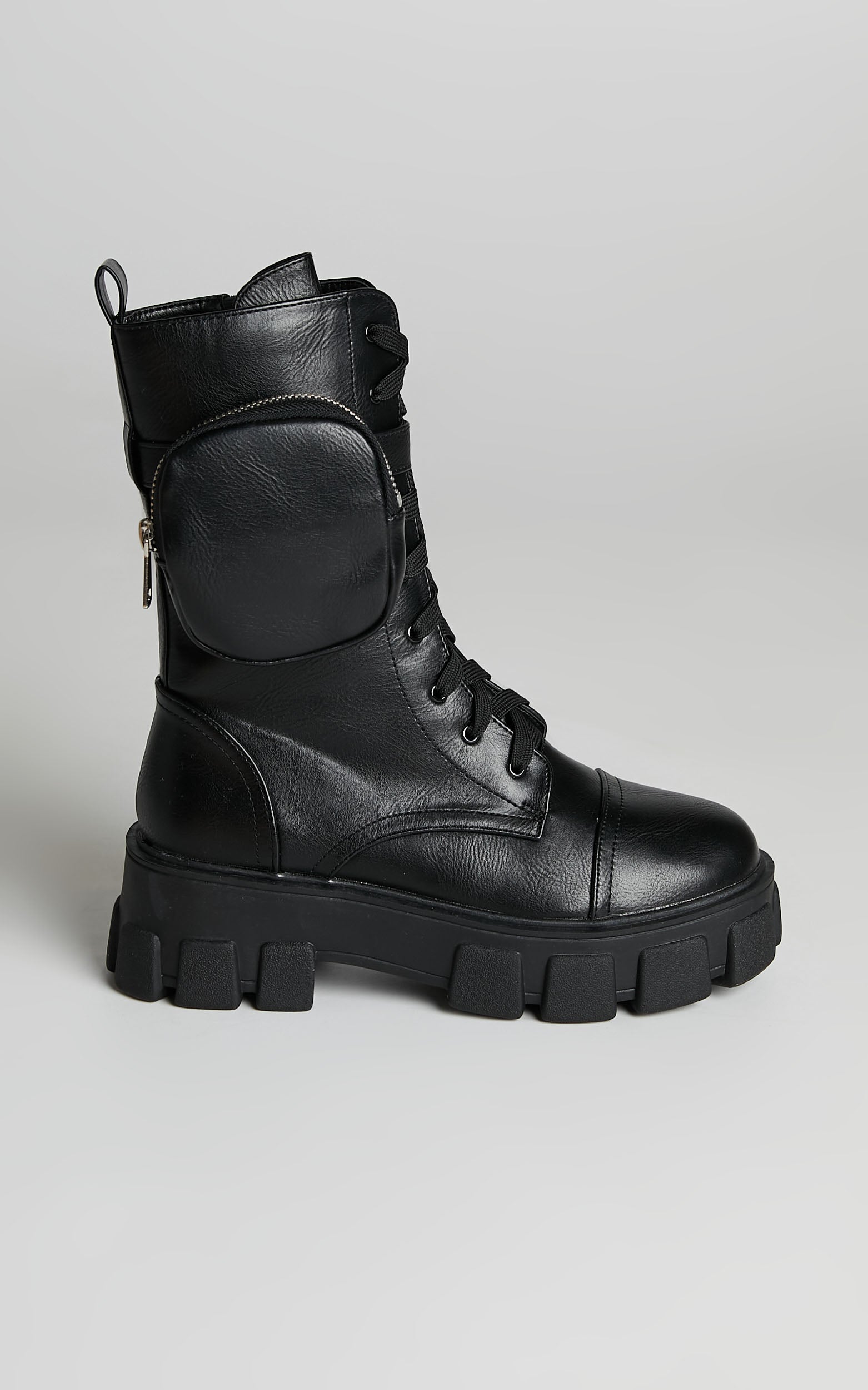Public Desire - Intention Chunky Sole Pouch Ankle Boots in Black