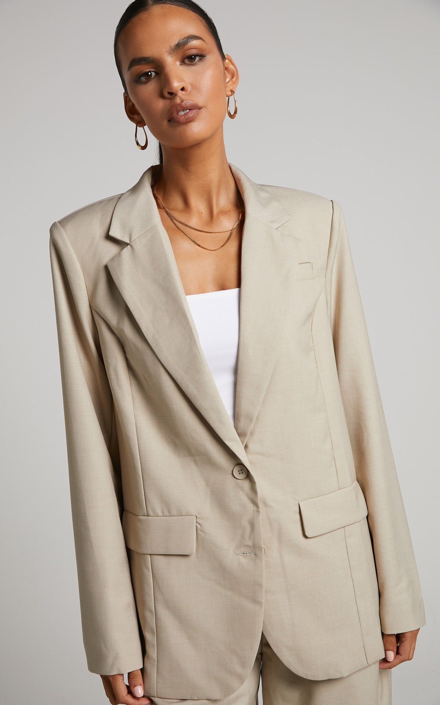 Izara Blazer - Oversized Boyfriend Fit Blazer in Stone