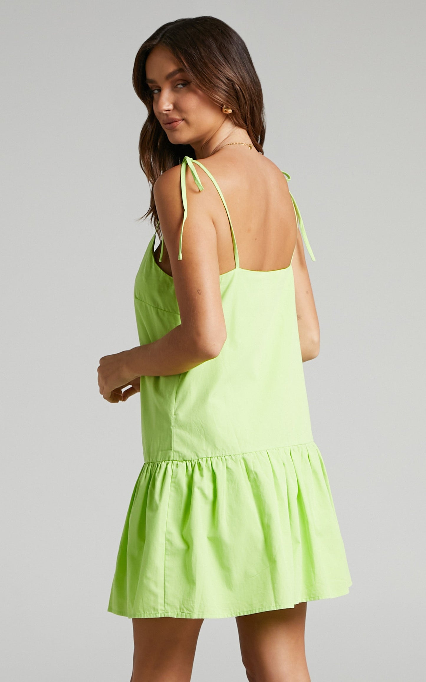 Quira V Neck Tiered Mini Dress in Lime Green