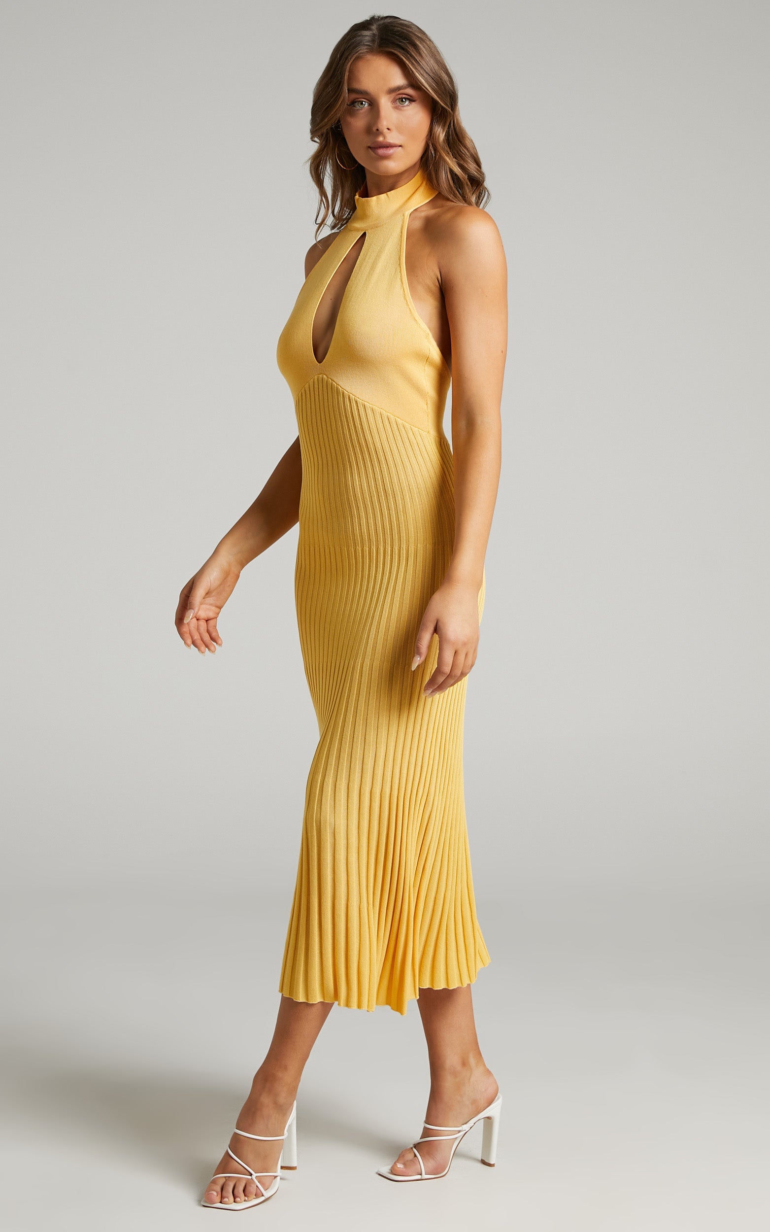 Randene High Neck Knit midi Dress in Sunshine