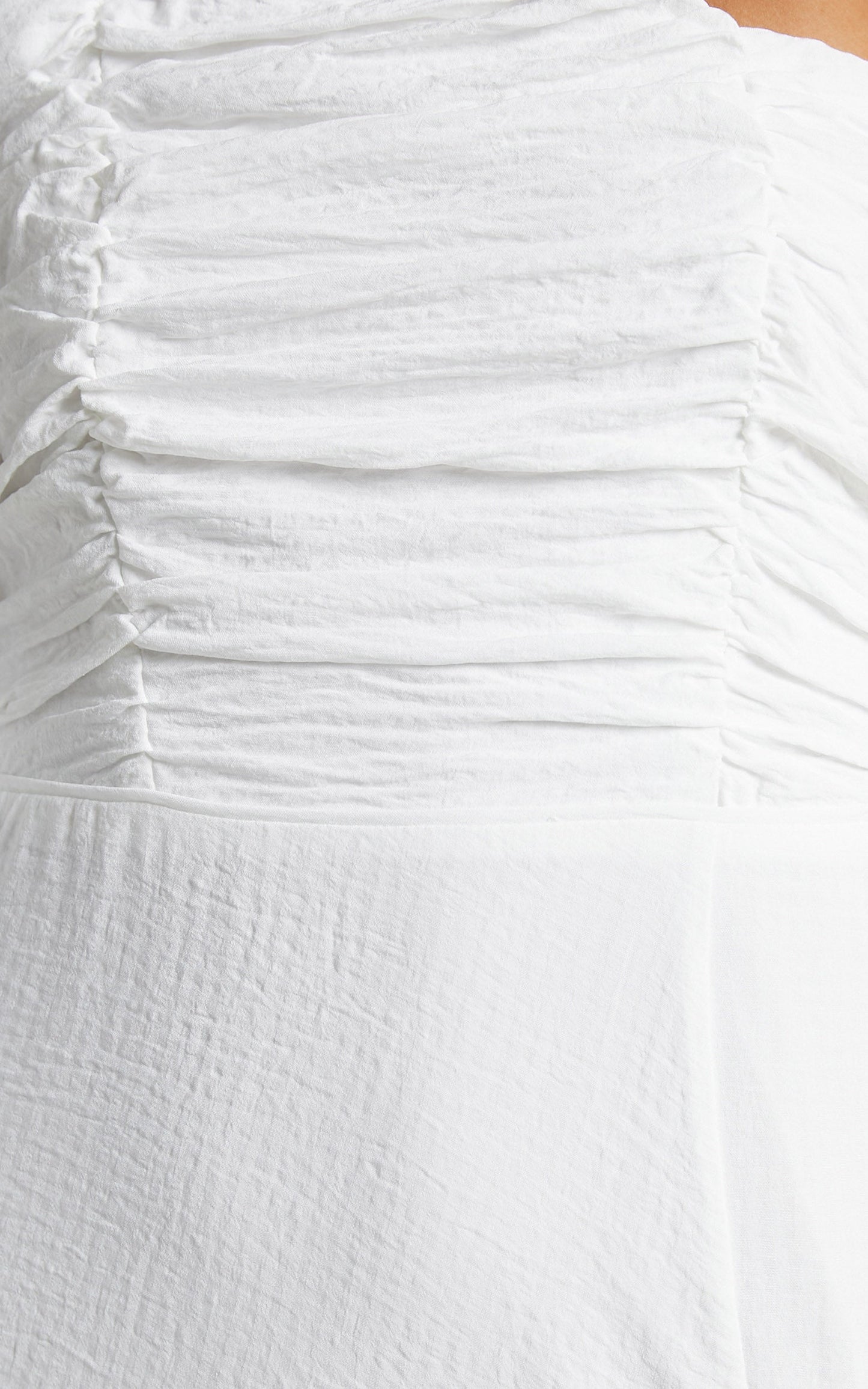 Razille Midi Dress - Ruched Bodice One Shoulder Long Sleeve Dress in White