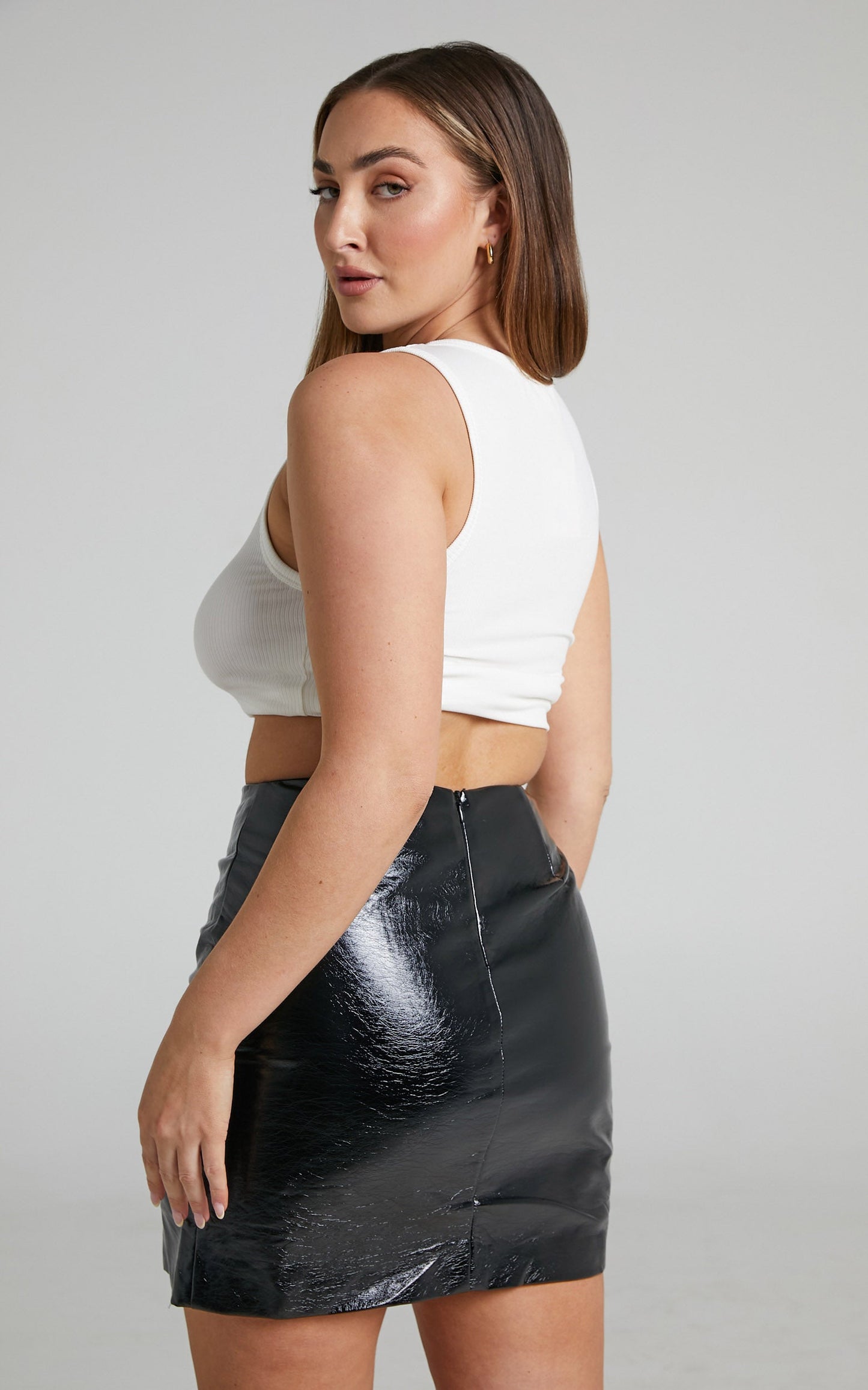 Reiko Mini Skirt - Patent Faux Leather Skirt in Black