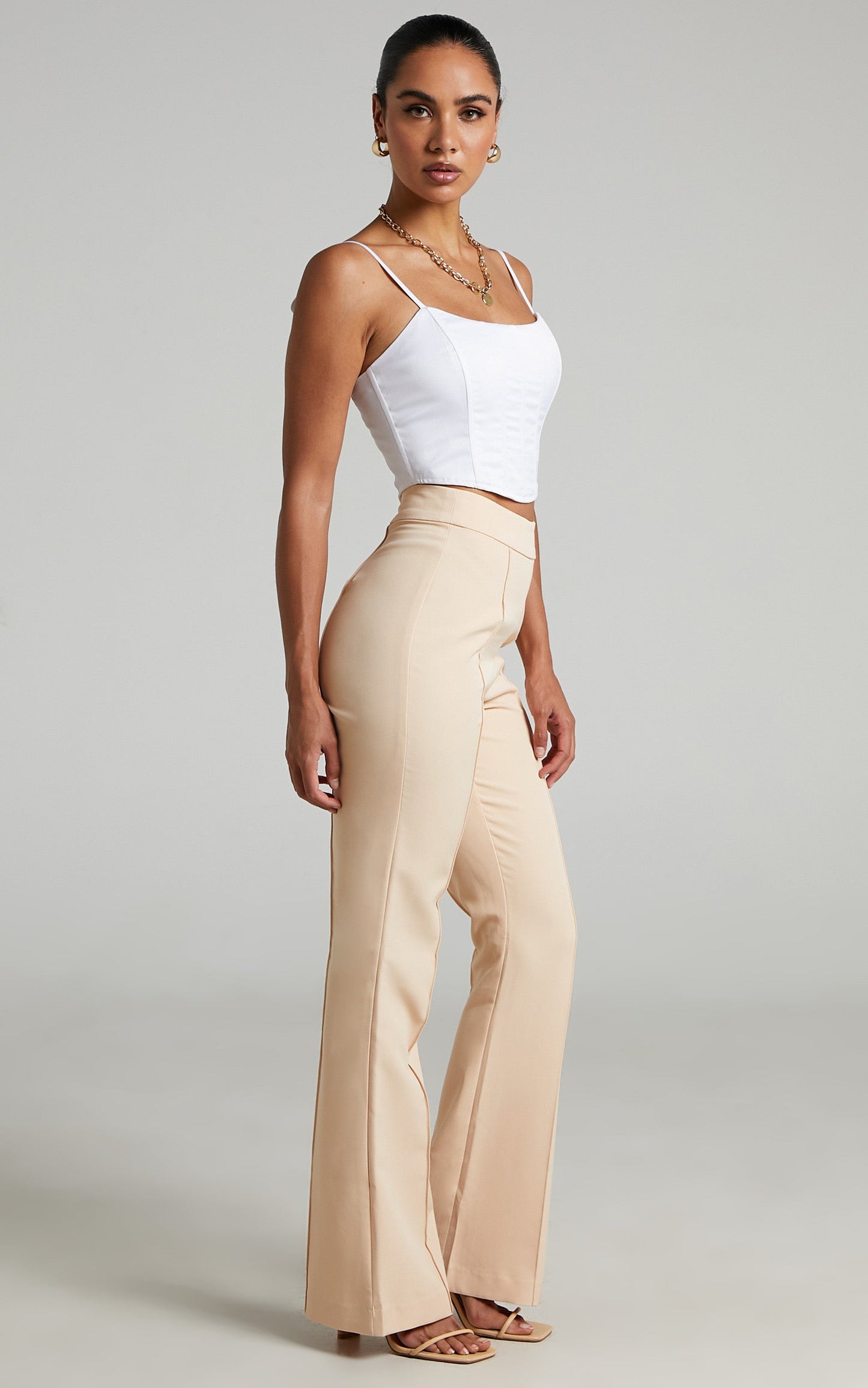 Roschel Pants - High Waisted Flared Pants in Stone