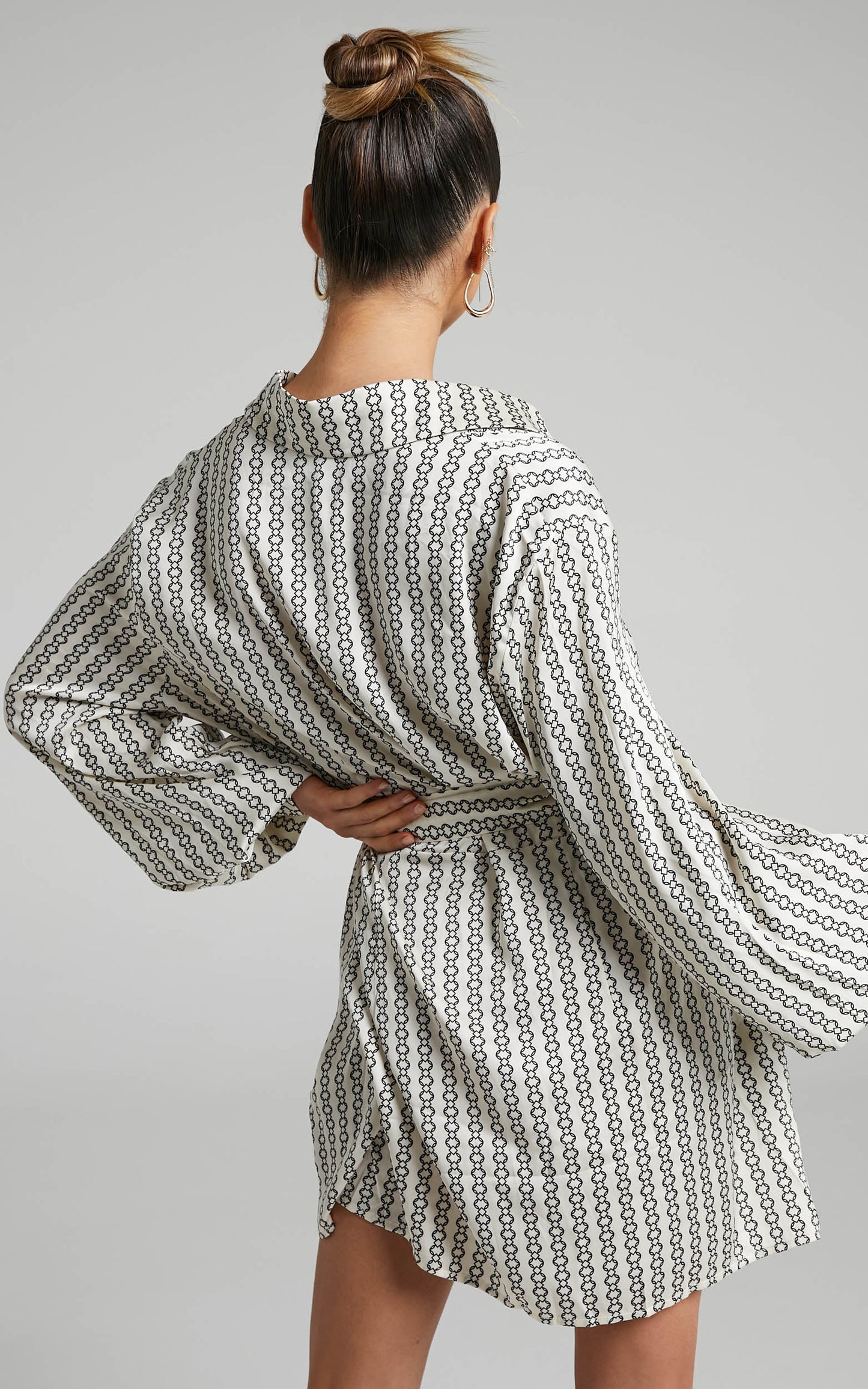 Rosetti Mini Dress - Belted Long Sleeve Shirt Dress in Chain Print