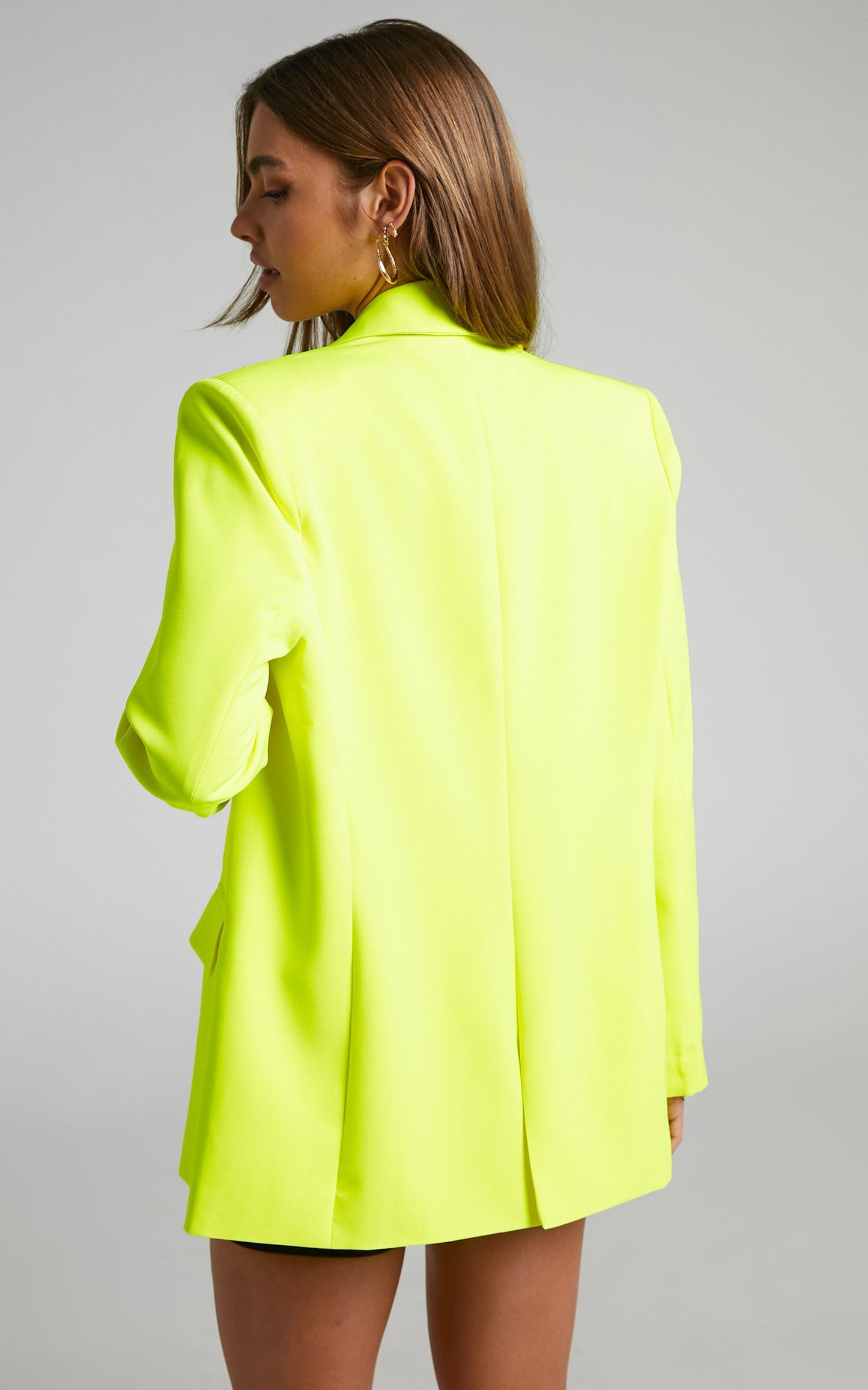 Sharmiel Blazer - Plunge Neck Oversized Longline Blazer in Lime