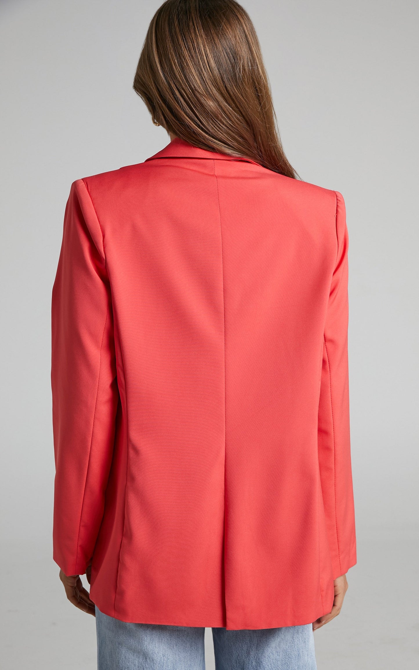 Sharmiel Blazer - Plunge Neck Oversized Longline Blazer in Orange