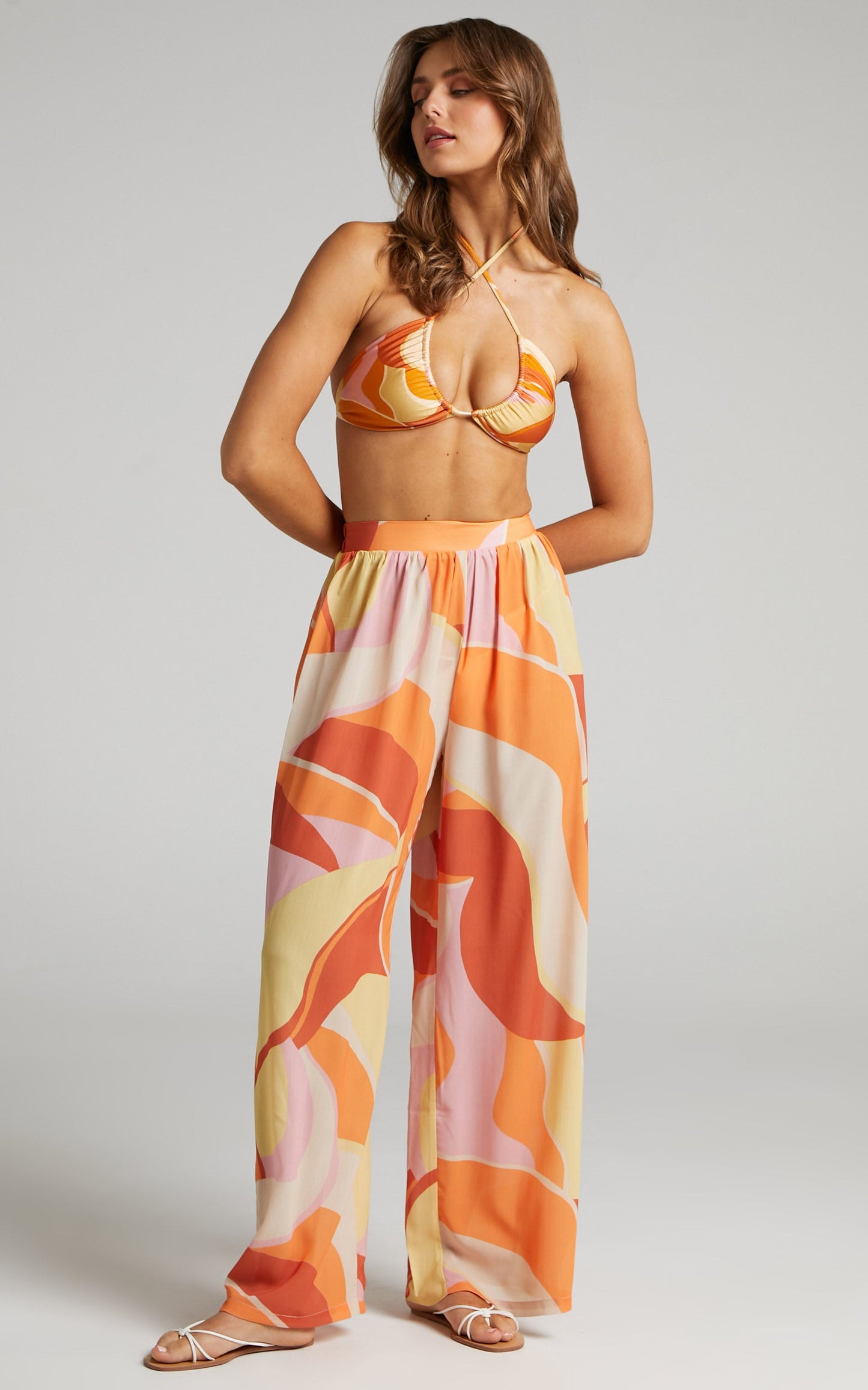 Sunny Beach Pants - Wide Leg Pants in Melon Fun