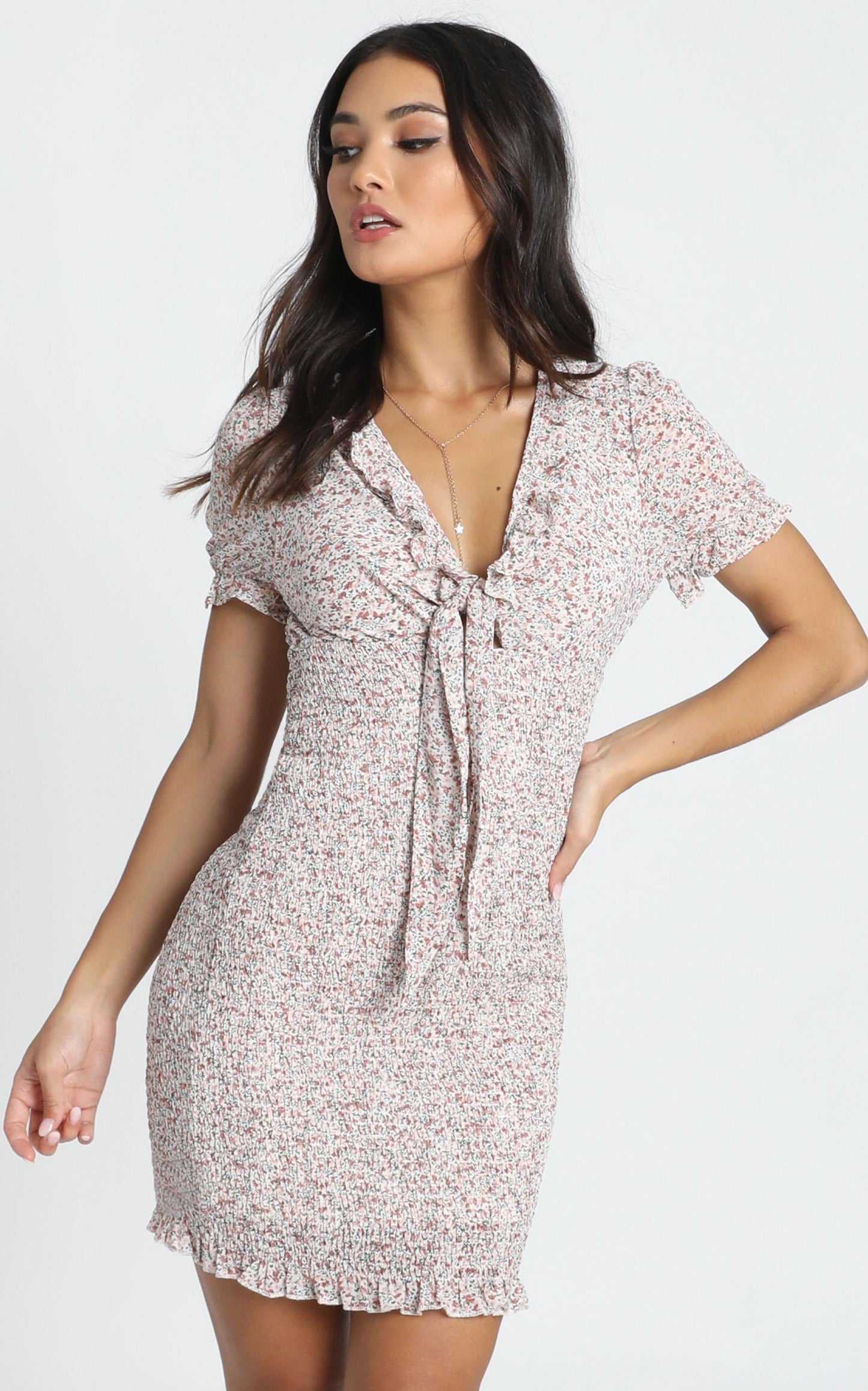 Darcie Ruched Mini Dress In Multi Floral