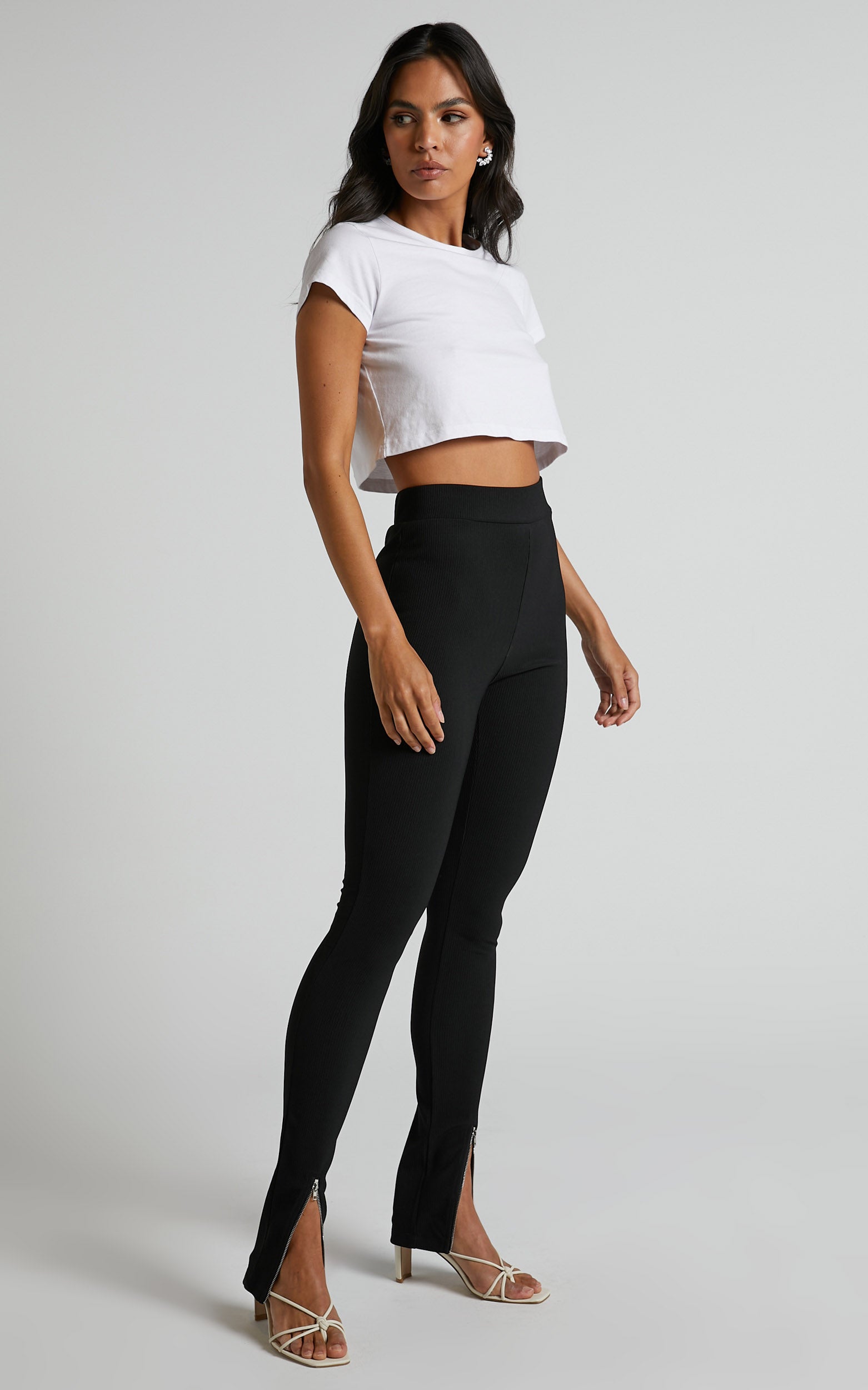 Smythe Leggings - High Waisted Front Hem Split Leggings in Black