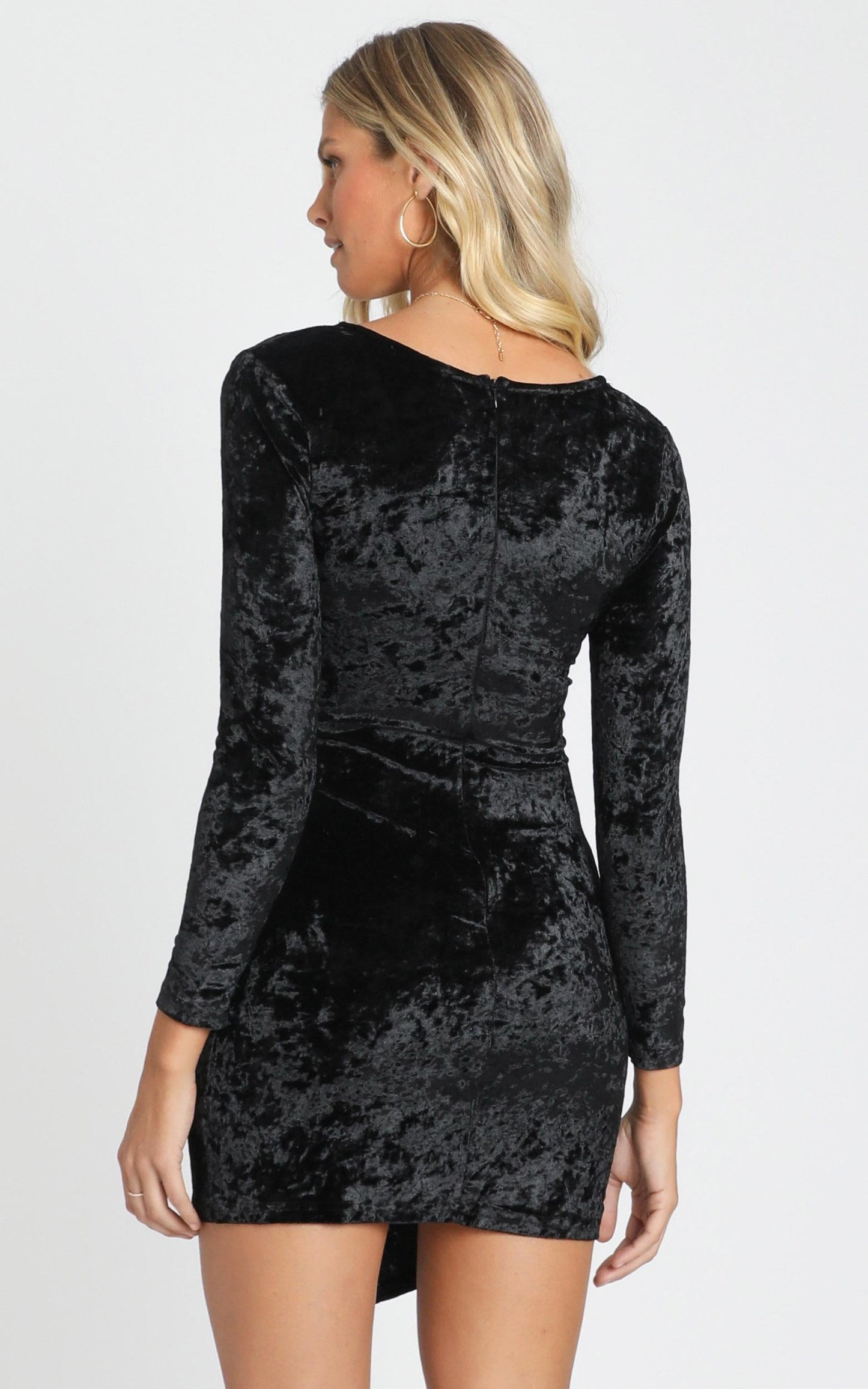 Carli Long Sleeve Mini Dress in Black Velvet