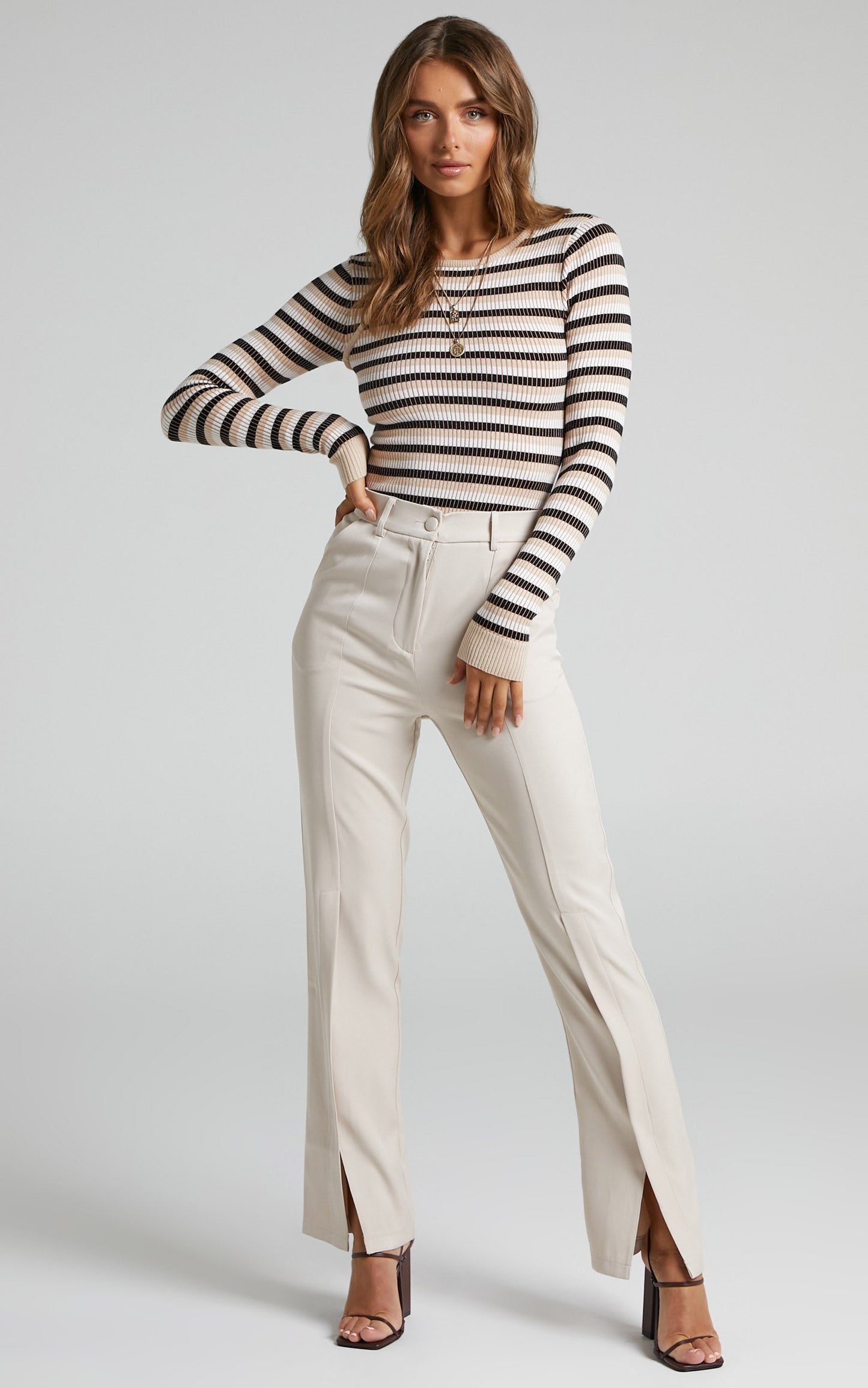 4th & Reckless - Braden Knitted Bodysuit in Nude and Black Knit