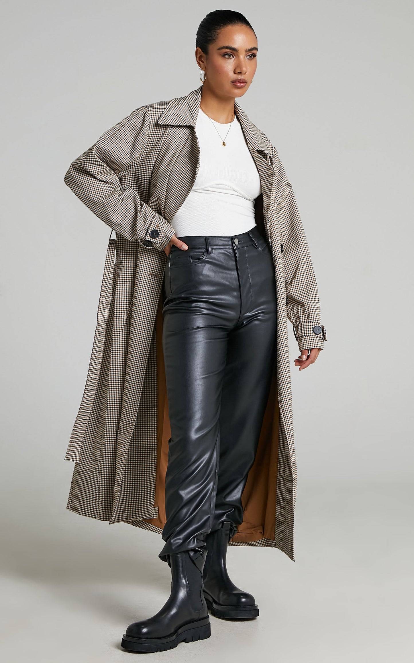 4th & Reckless - Chica Trench in Brown check