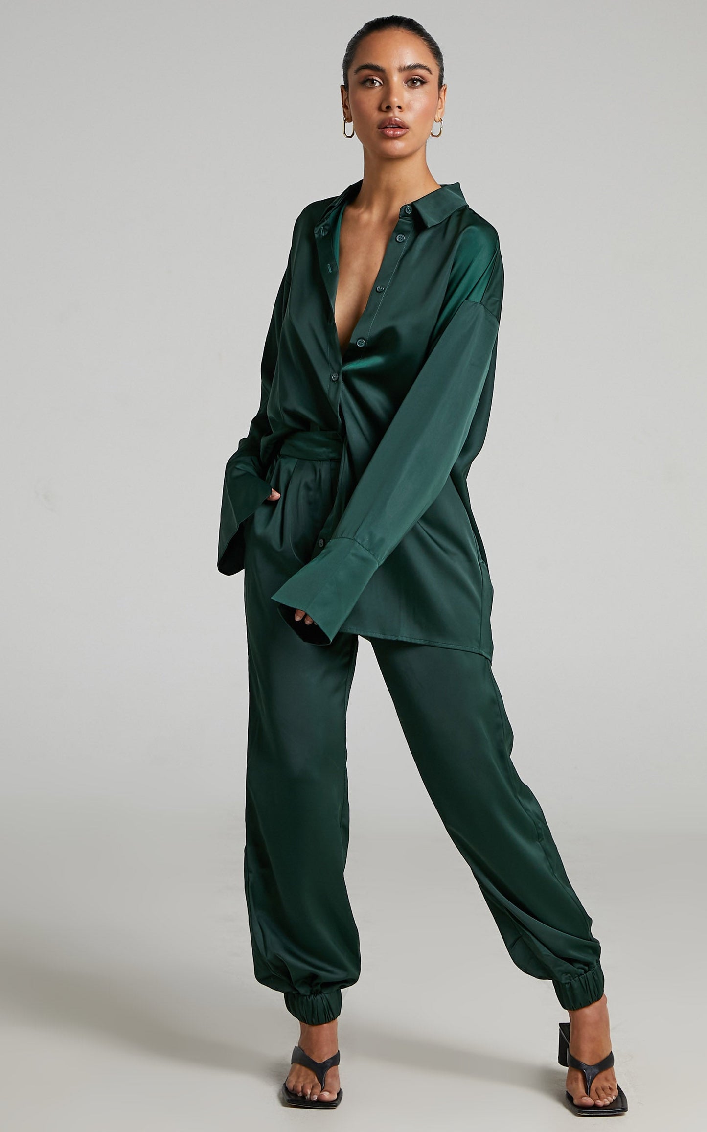 4th & Reckless - Elina Satin Jogger in Forest Green