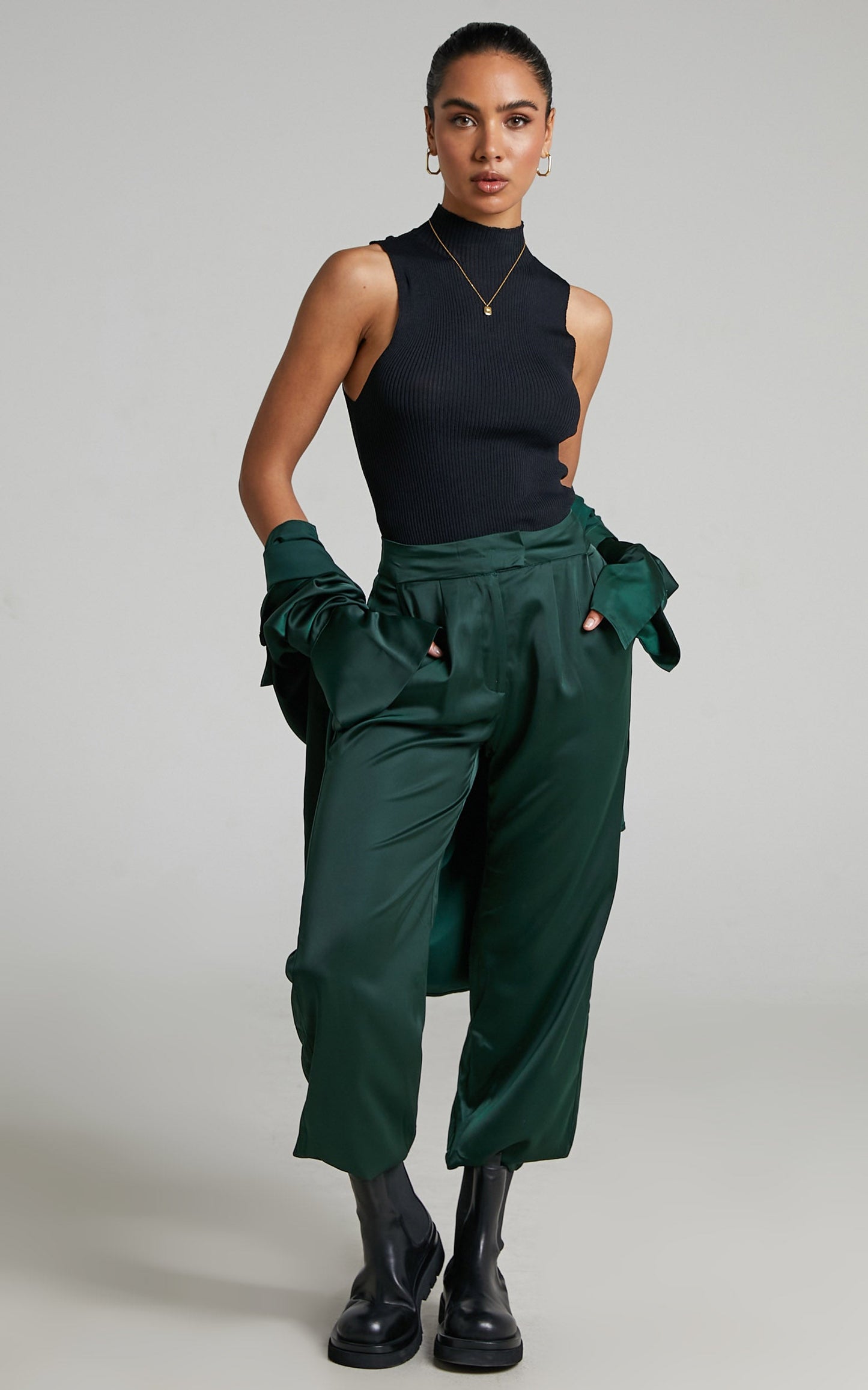 4th & Reckless - Elina Satin Jogger in Forest Green