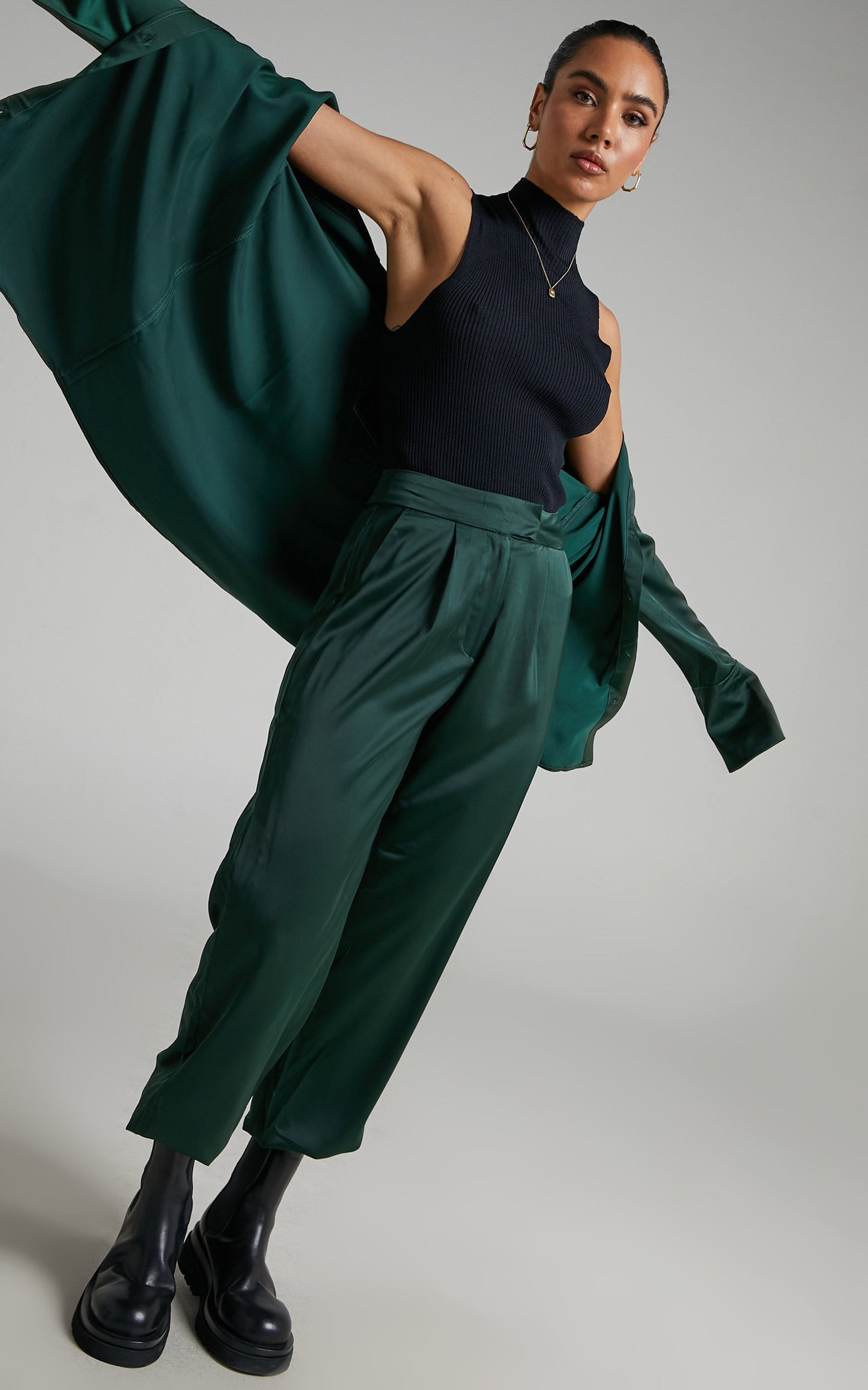 4th & Reckless - Elina Satin Jogger in Forest Green