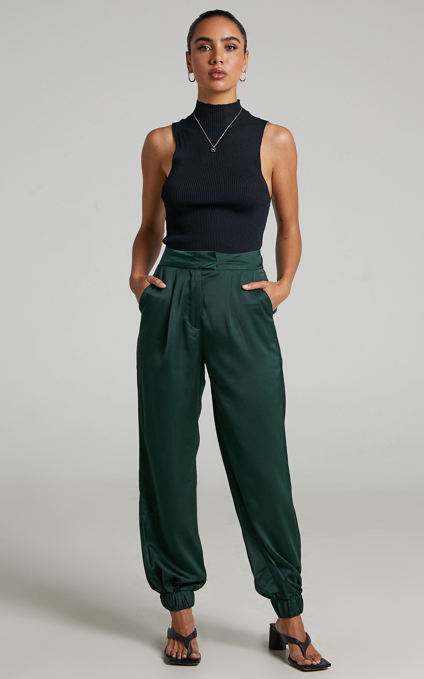 4th & Reckless - Elina Satin Jogger in Forest Green
