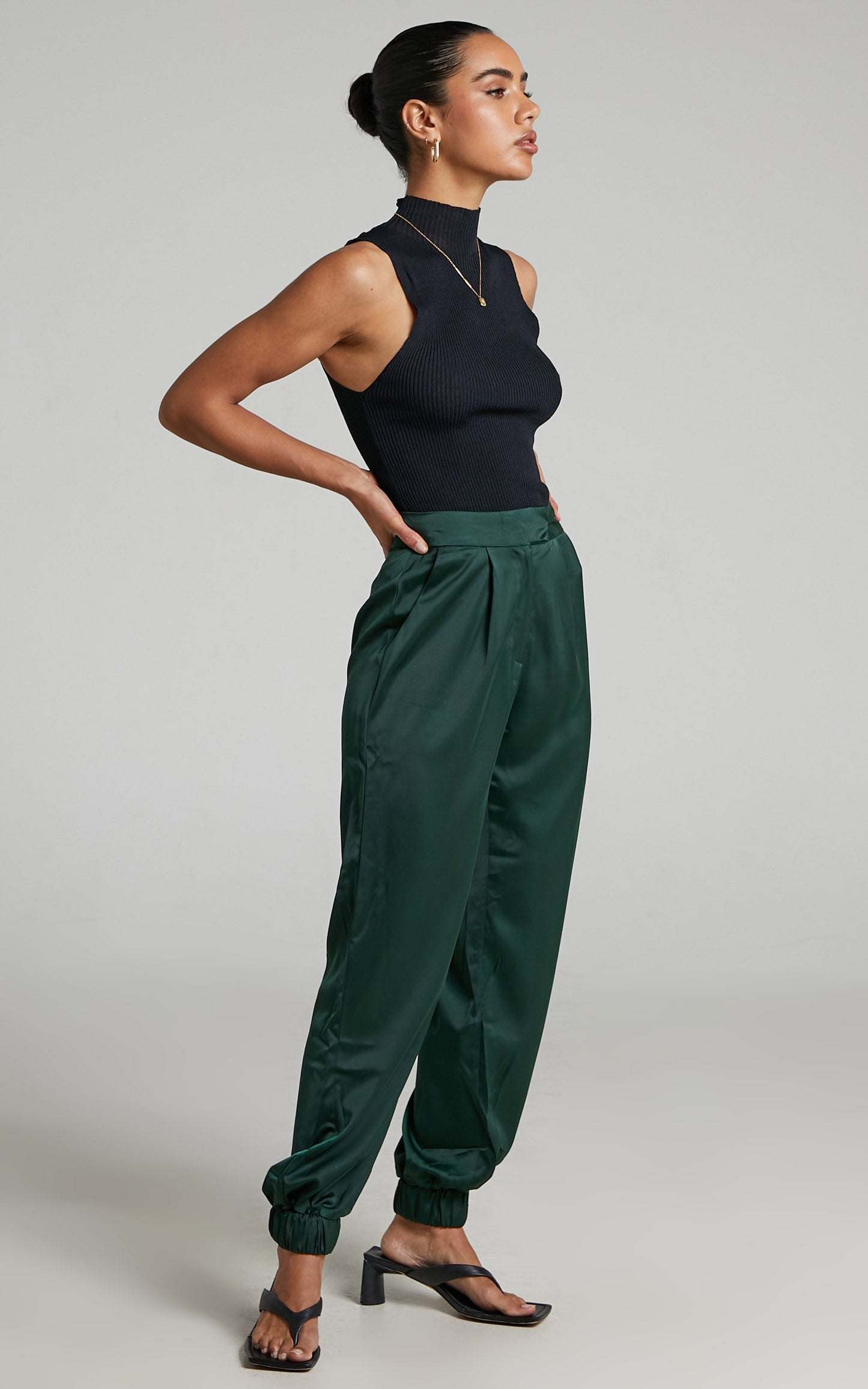 4th & Reckless - Elina Satin Jogger in Forest Green