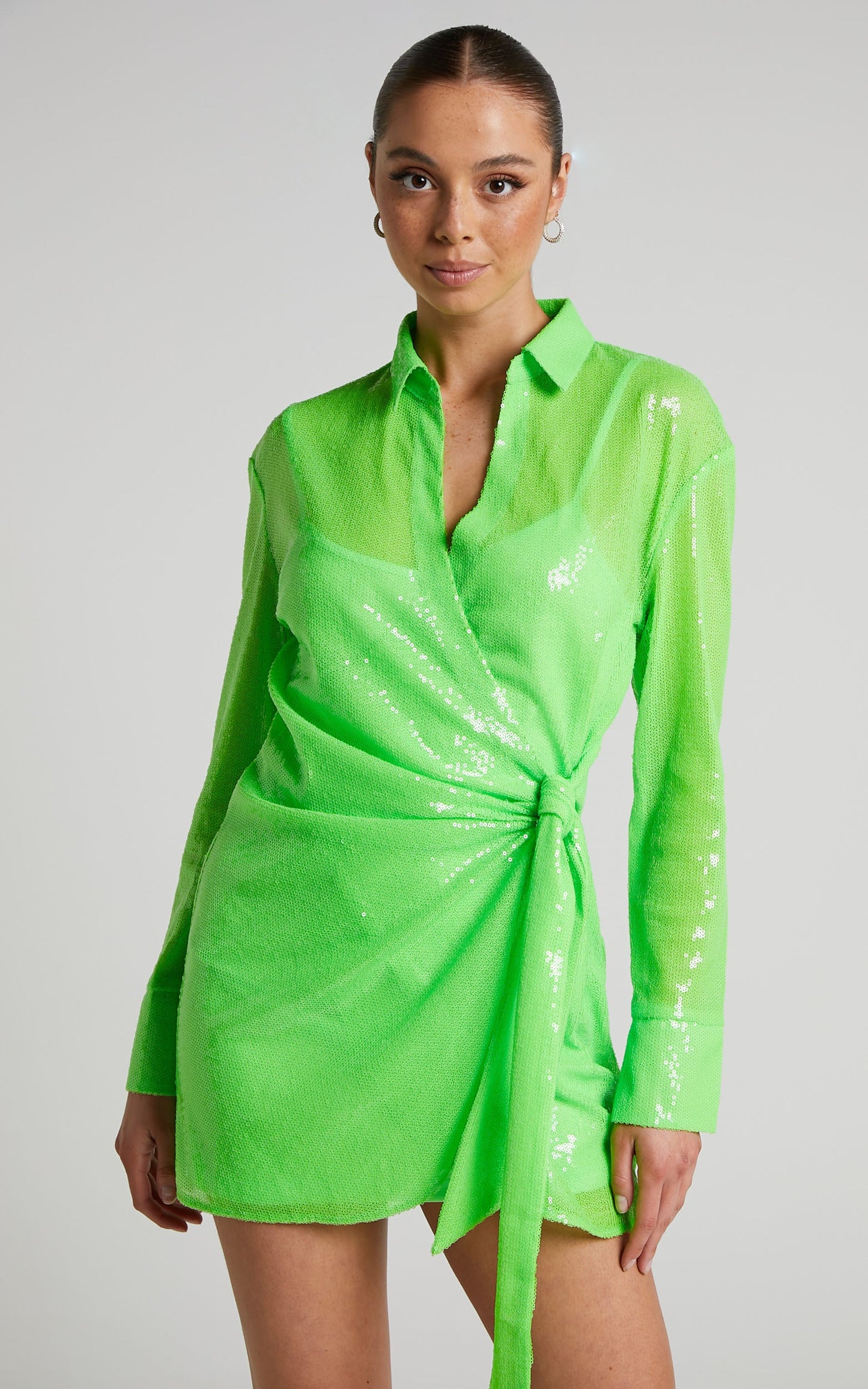4th & Reckless - Idella Shirt Dress in Lime Sequin