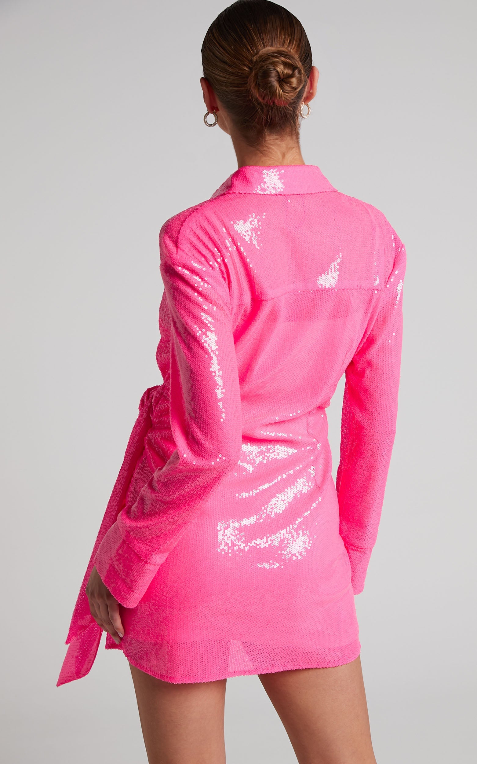 4th & Reckless - Idella Shirt Dress in Neon Pink Sequin