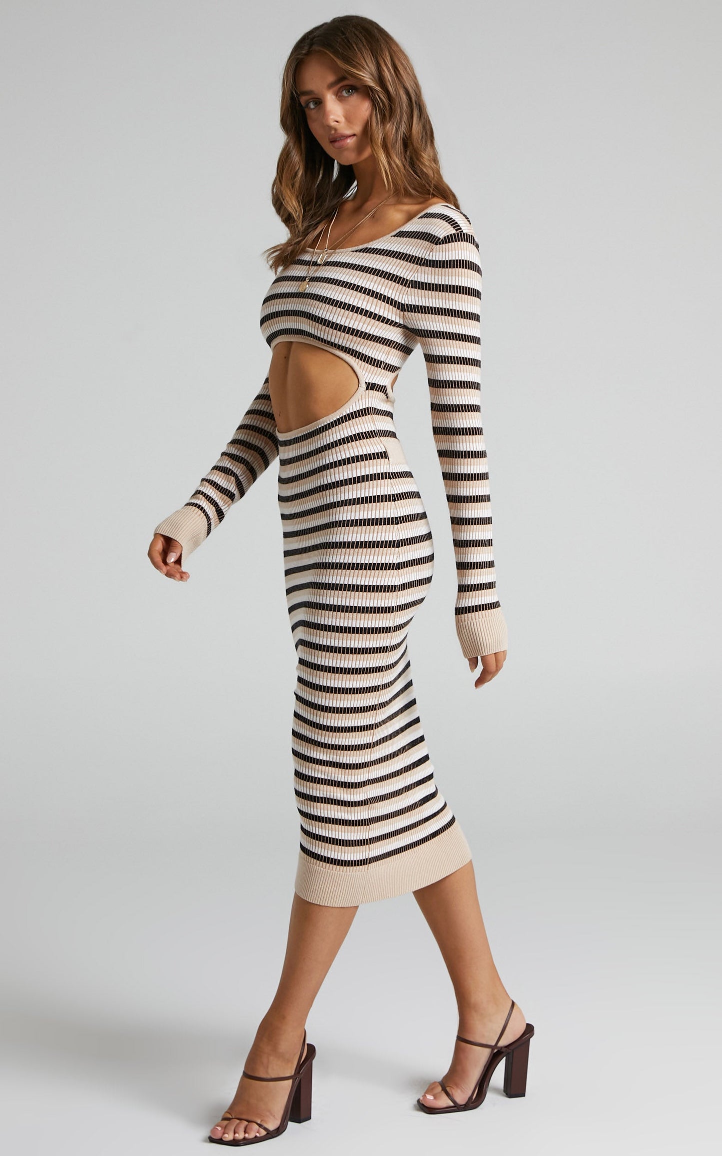 4th & Reckless - Liberty Knit Midi Dress in Beige & Black Knit