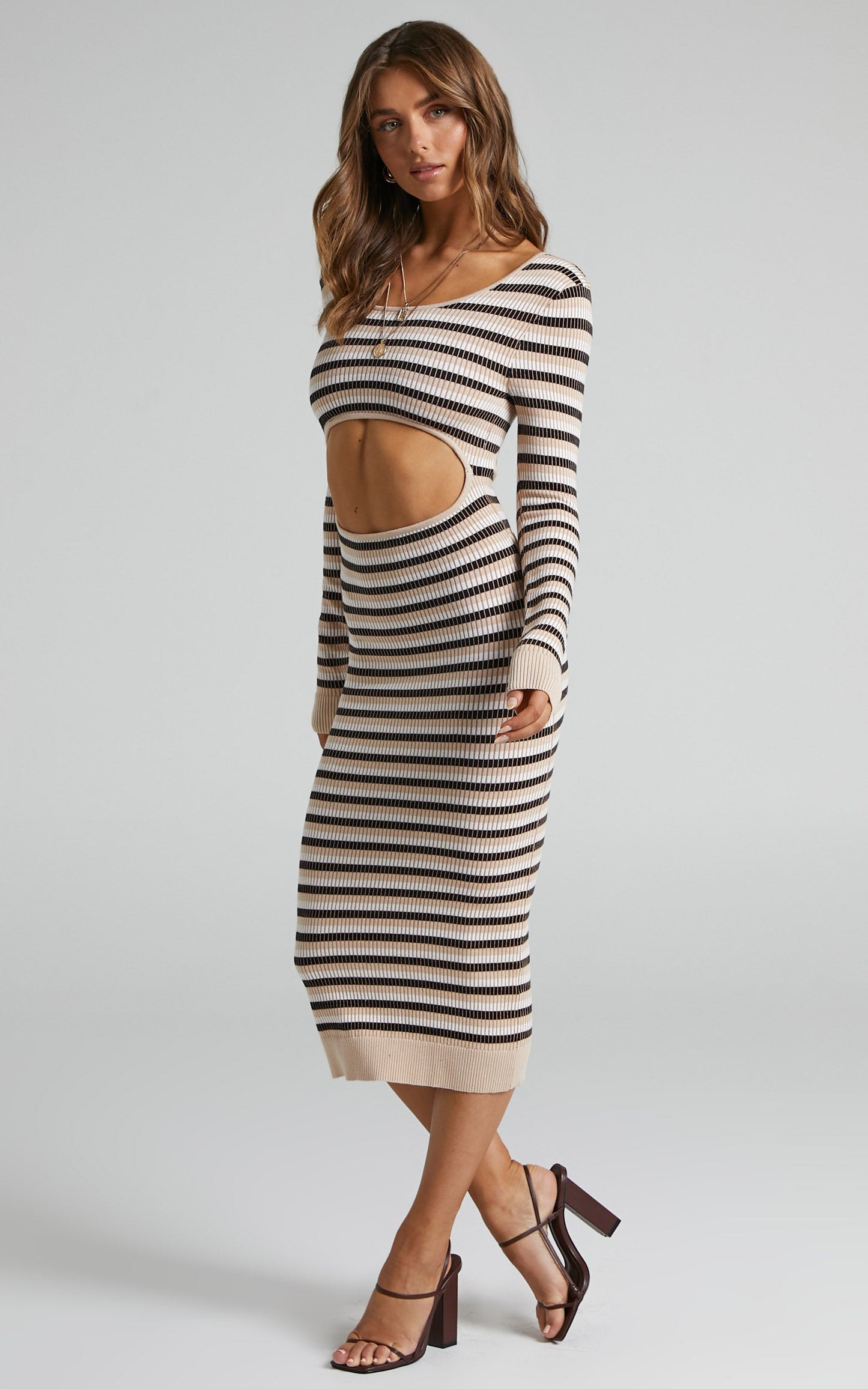 4th & Reckless - Liberty Knit Midi Dress in Beige & Black Knit