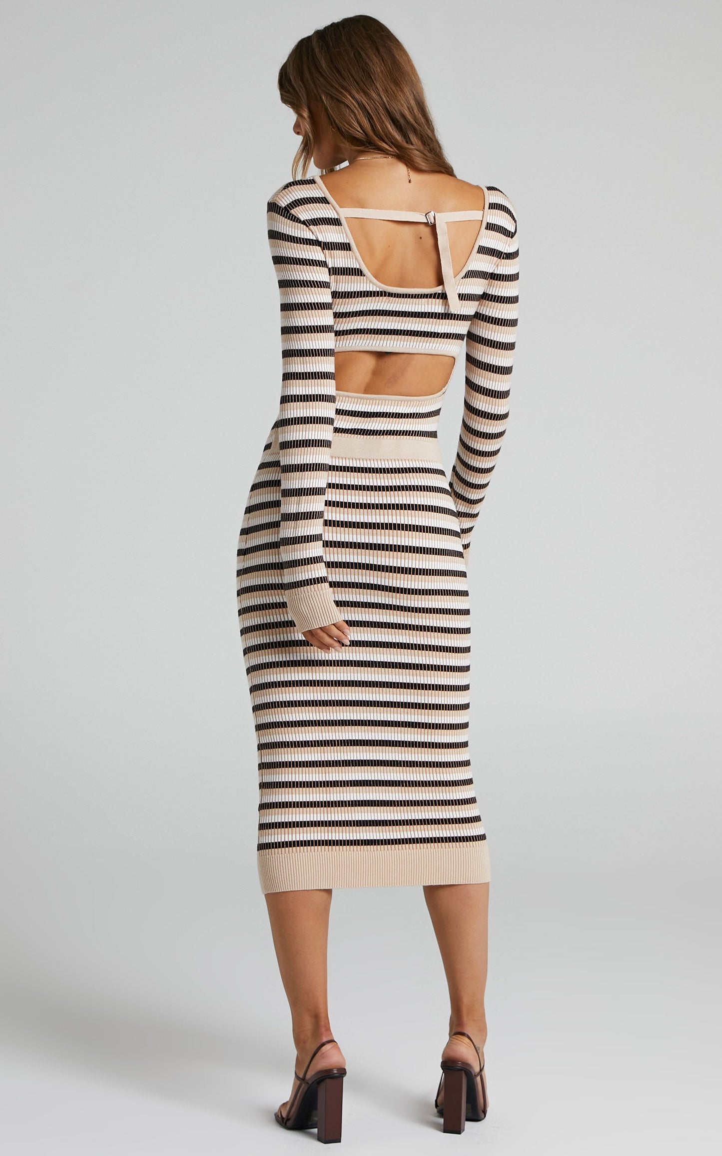 4th & Reckless - Liberty Knit Midi Dress in Beige & Black Knit