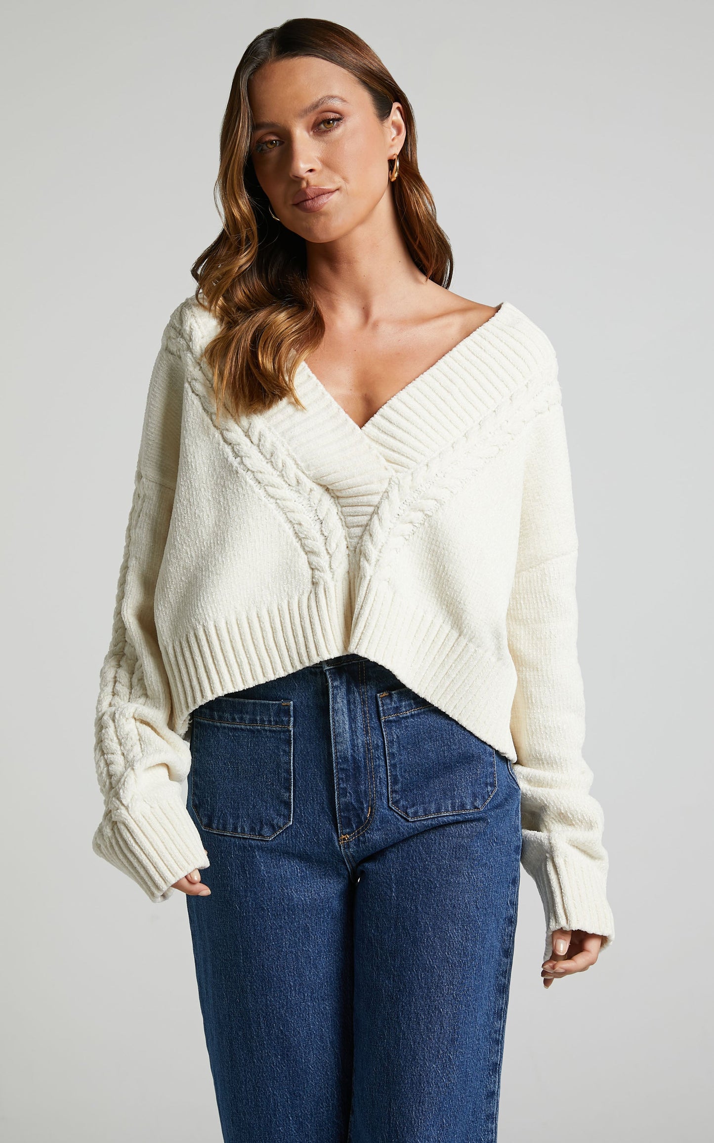 4th & Reckless - Mariella Jumper Boucle Cable Knit in Cream