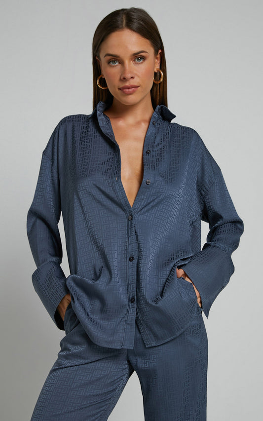 4th & Reckless - MIMI SATIN SHIRT in Blue Geo