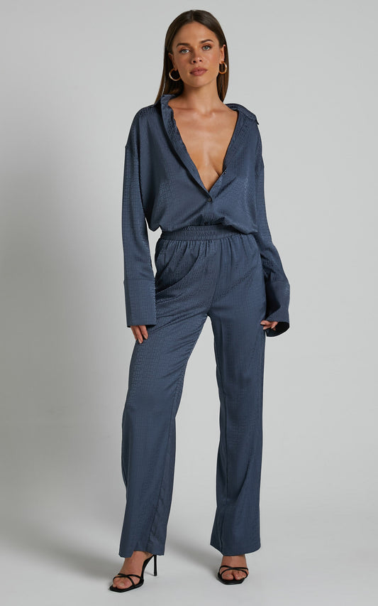 4th & Reckless - Mimi Satin Trouser in Blue Geo