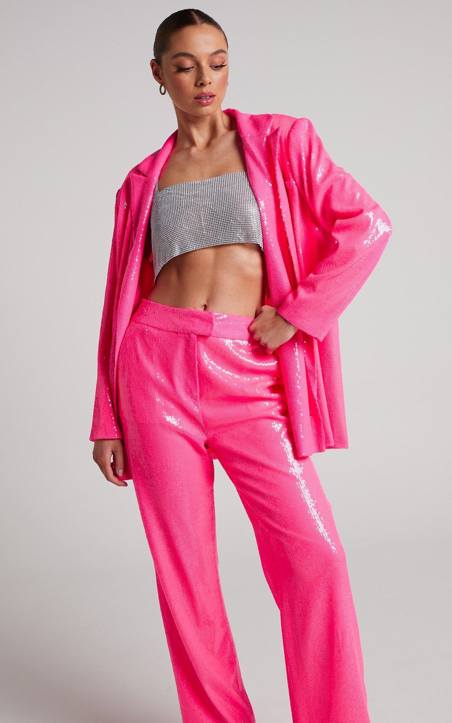 4th & Reckless - Vera Blazer in Neon Pink Sequin