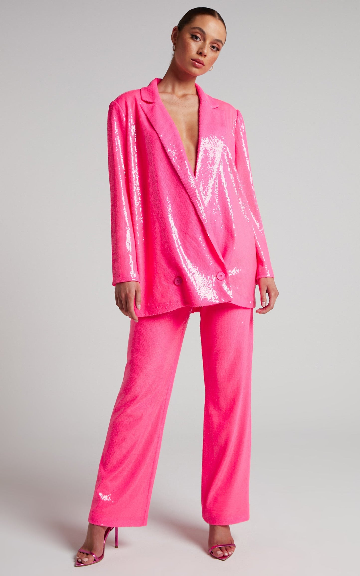 4th & Reckless - Vera Trouser in Neon Pink Sequin