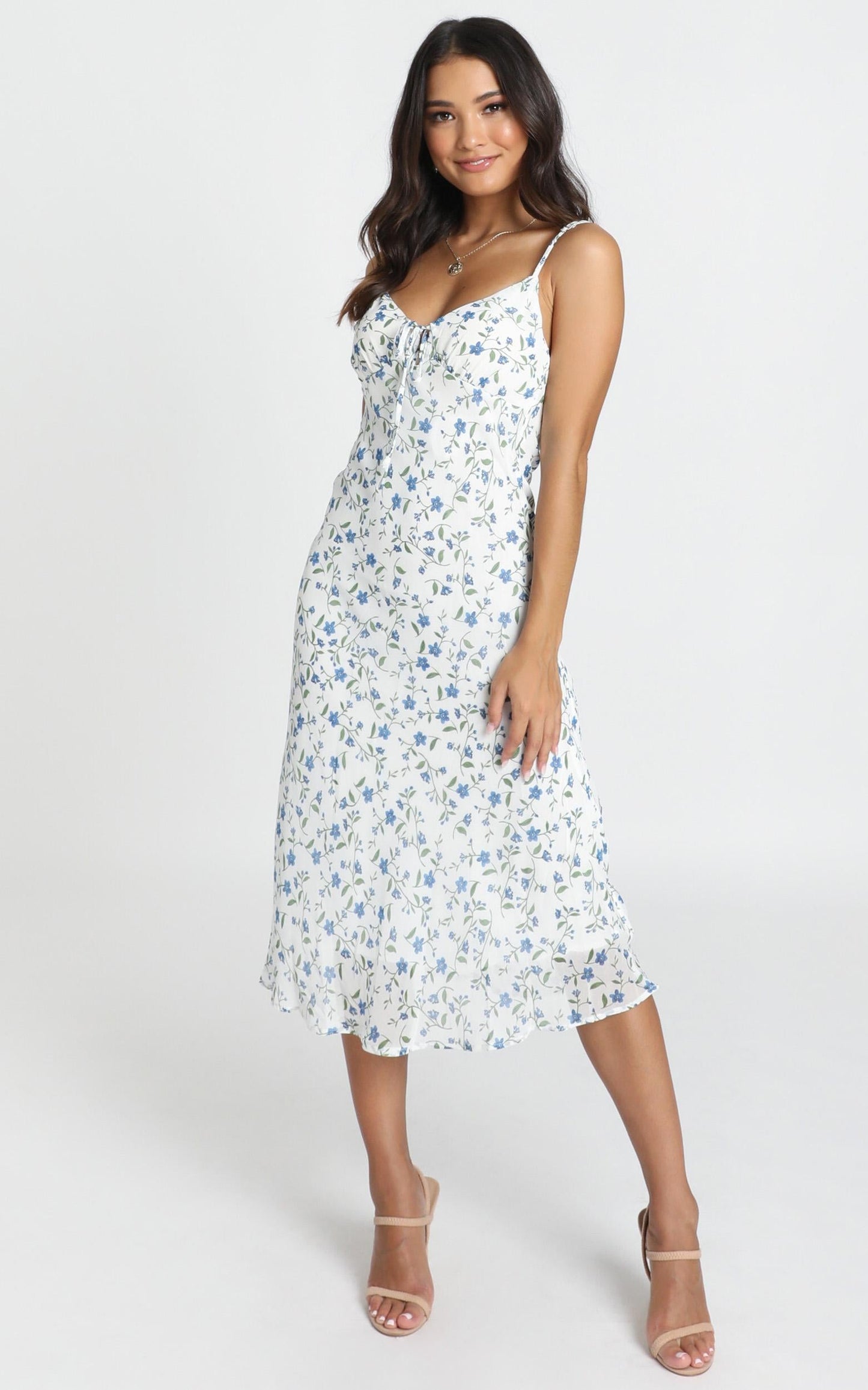 Toss the Dice Dress in White Ditsy Floral