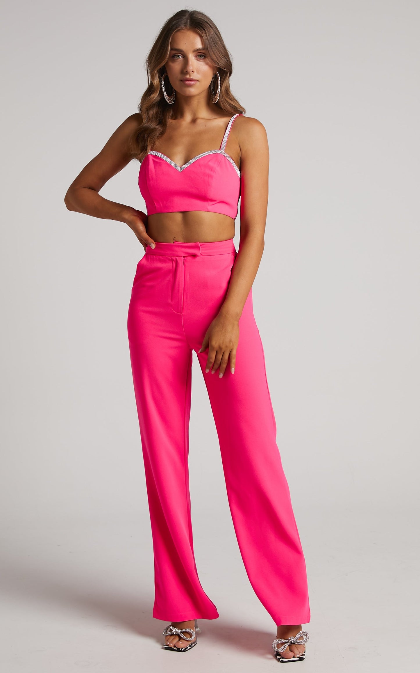 Kimmay Pants - High Waisted Tailored Straight Leg Pants in Hot Pink