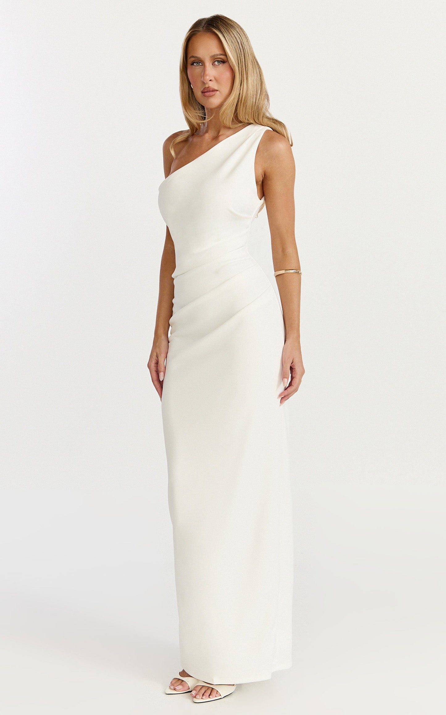 Criselda Maxi Dress - One Shoulder Maxi Dress in White