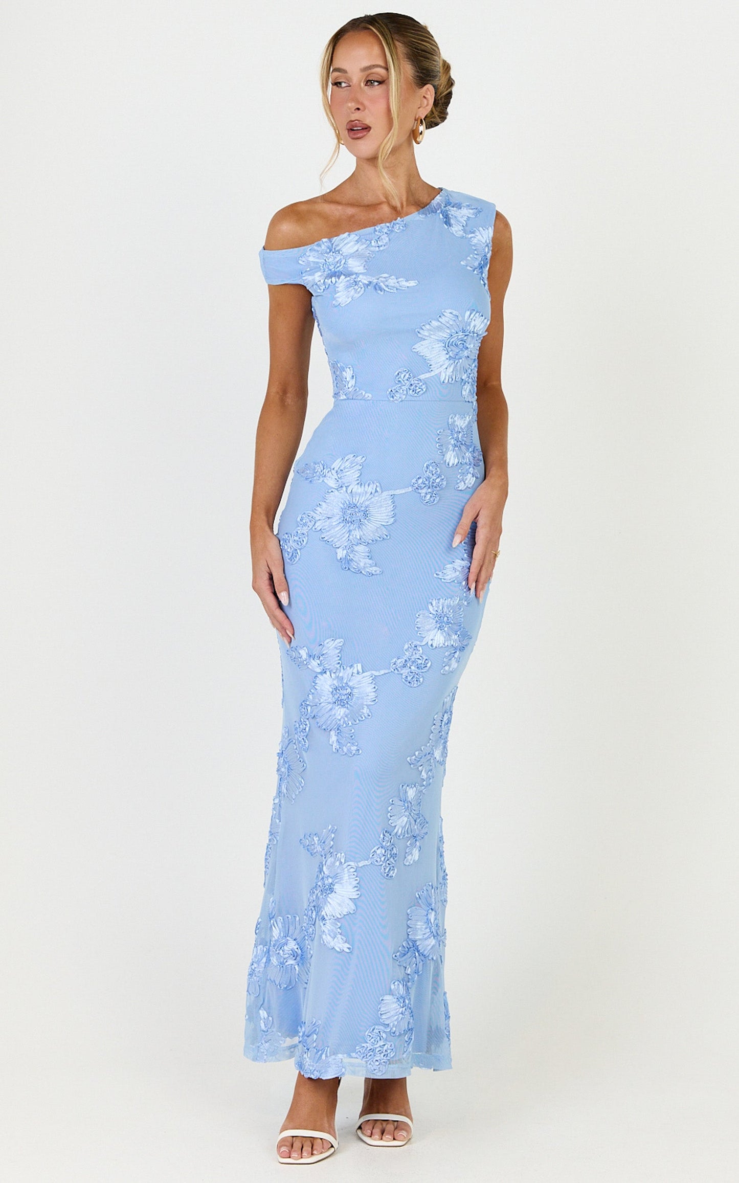 Nami Mini Dress - Overlay Off Shoulder Draped Cowl Waist Dress in Light Blue
